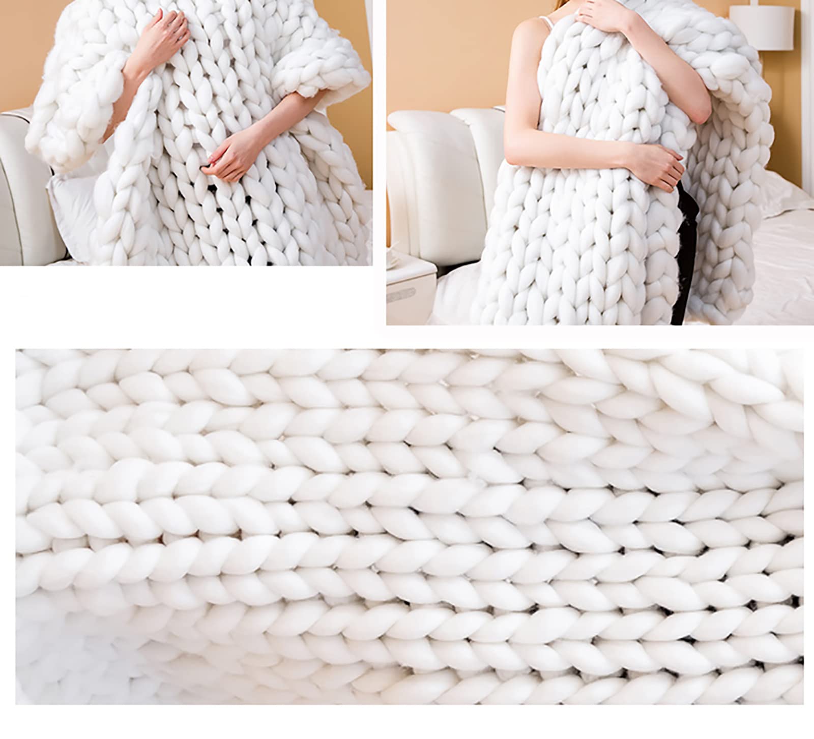 Handmade Chunky Knit Blanket - Extra Soft & Cozy Giant Knitted Throw (100x150cm, White) | Perfect for Bed, Sofa, Yoga Mat & Home Decor | Warm Winter Gift Idea