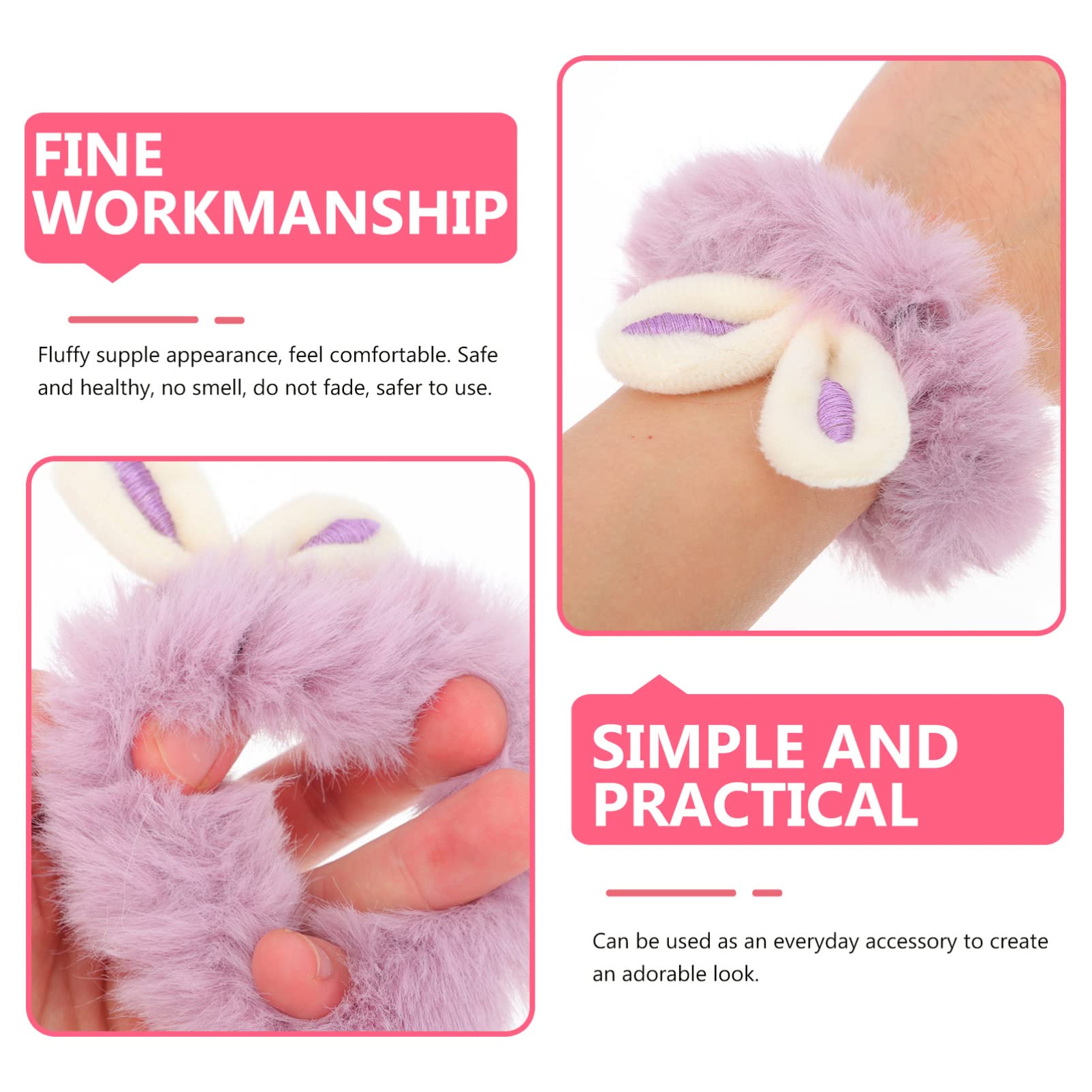 Beaupretty 8-Piece Elastic Hair Bands - Cute Bunny Ear Scrunchies, Soft Plush Hair Ties for Women & Girls - Perfect for Ponytails, School, Work & Everyday Use