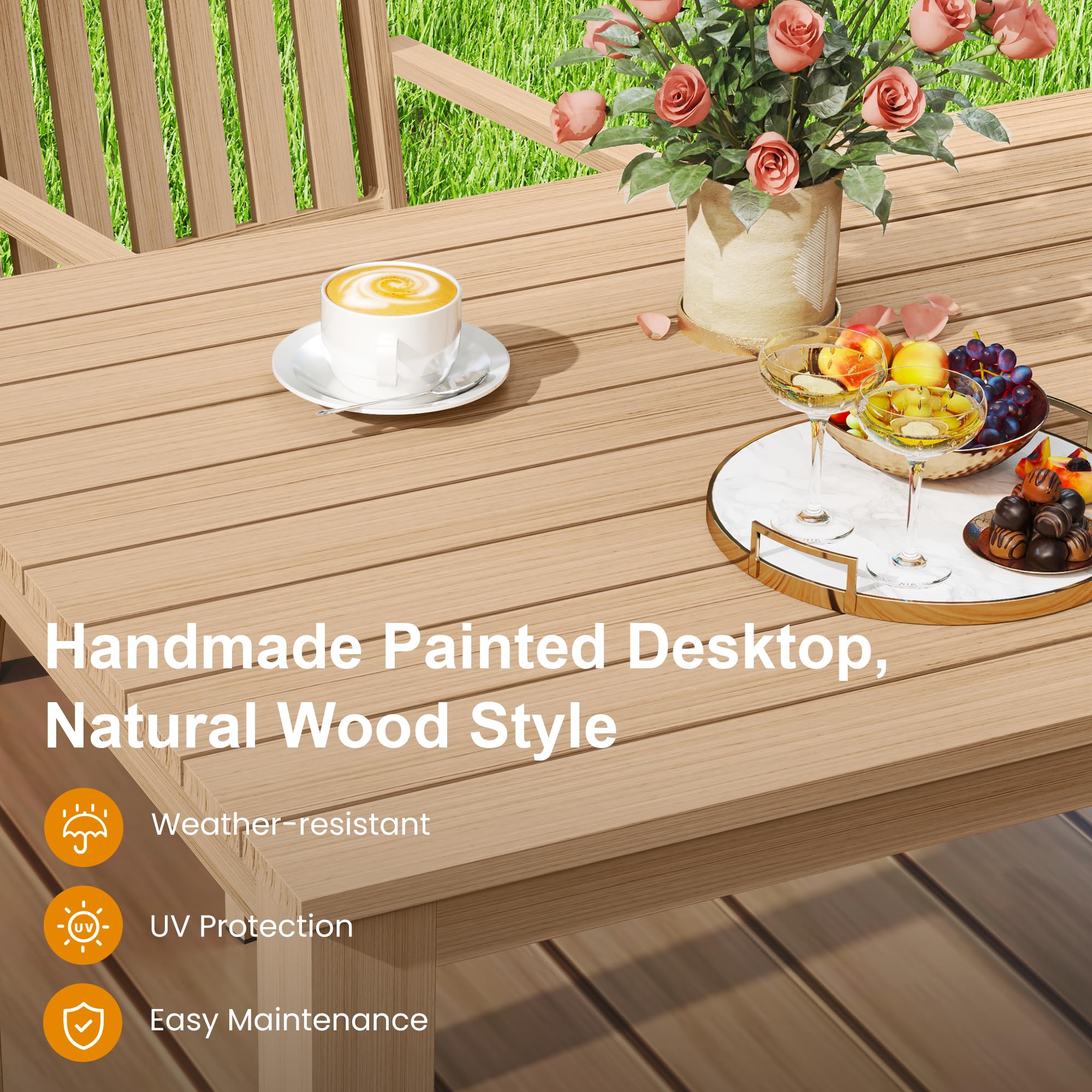 RoyalCraft Aluminum 6-Piece Patio Dining Set - Outdoor Dining Table with 4 Chairs & Bench - Weather-Resistant Brown Patio Furniture with Removable Cushions - Perfect for Garden, Backyard, Lawn & Outdoor Entertaining