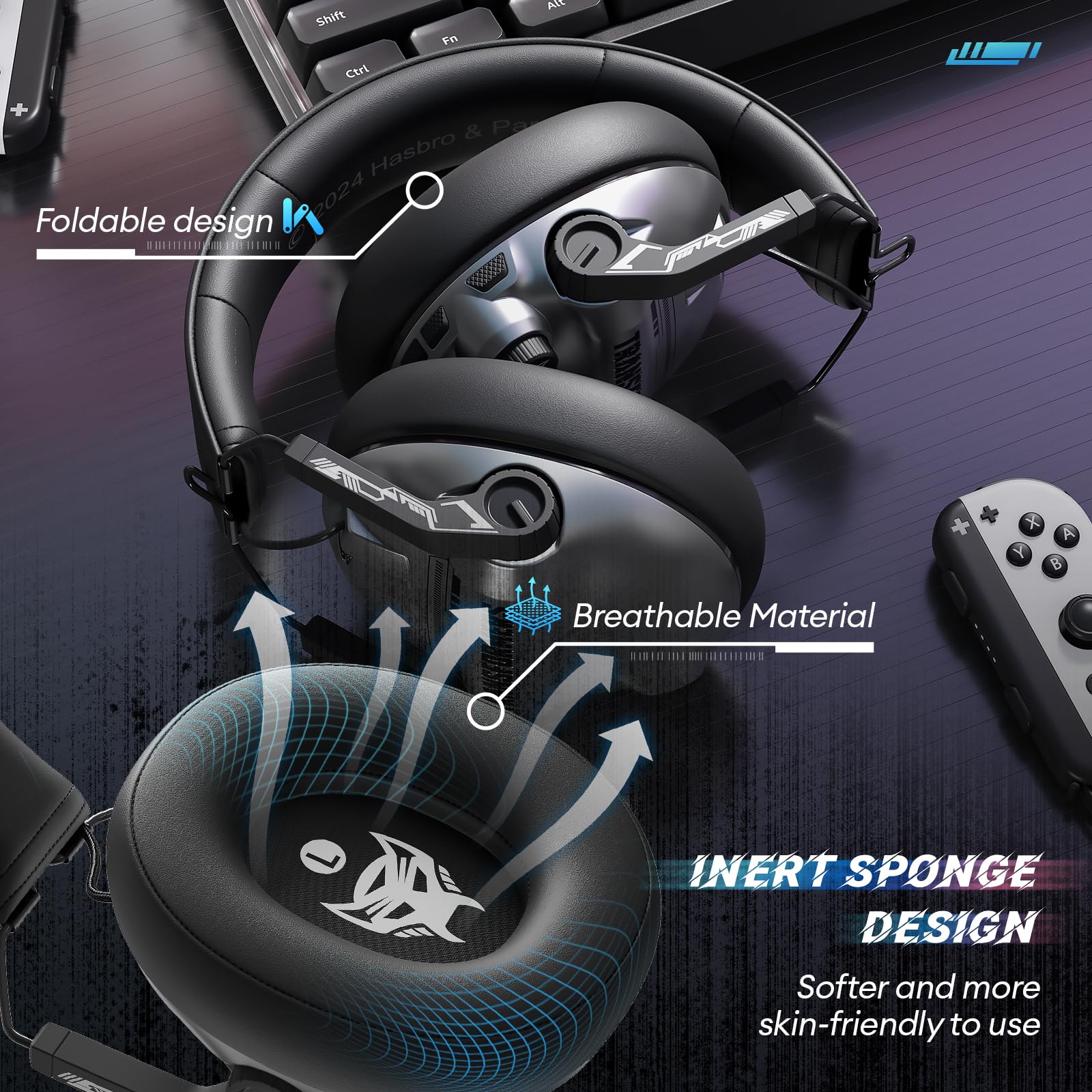 Transformers TF-G03 Wireless Gaming Headset with Retractable Mic - Bluetooth 5.4 Headphones with 40mm Drivers & Surround Sound, 100H Playtime for PC, PS4, PS5, Xbox, Switch (Grey) - Perfect for Competitive Gaming & Immersive Entertainment