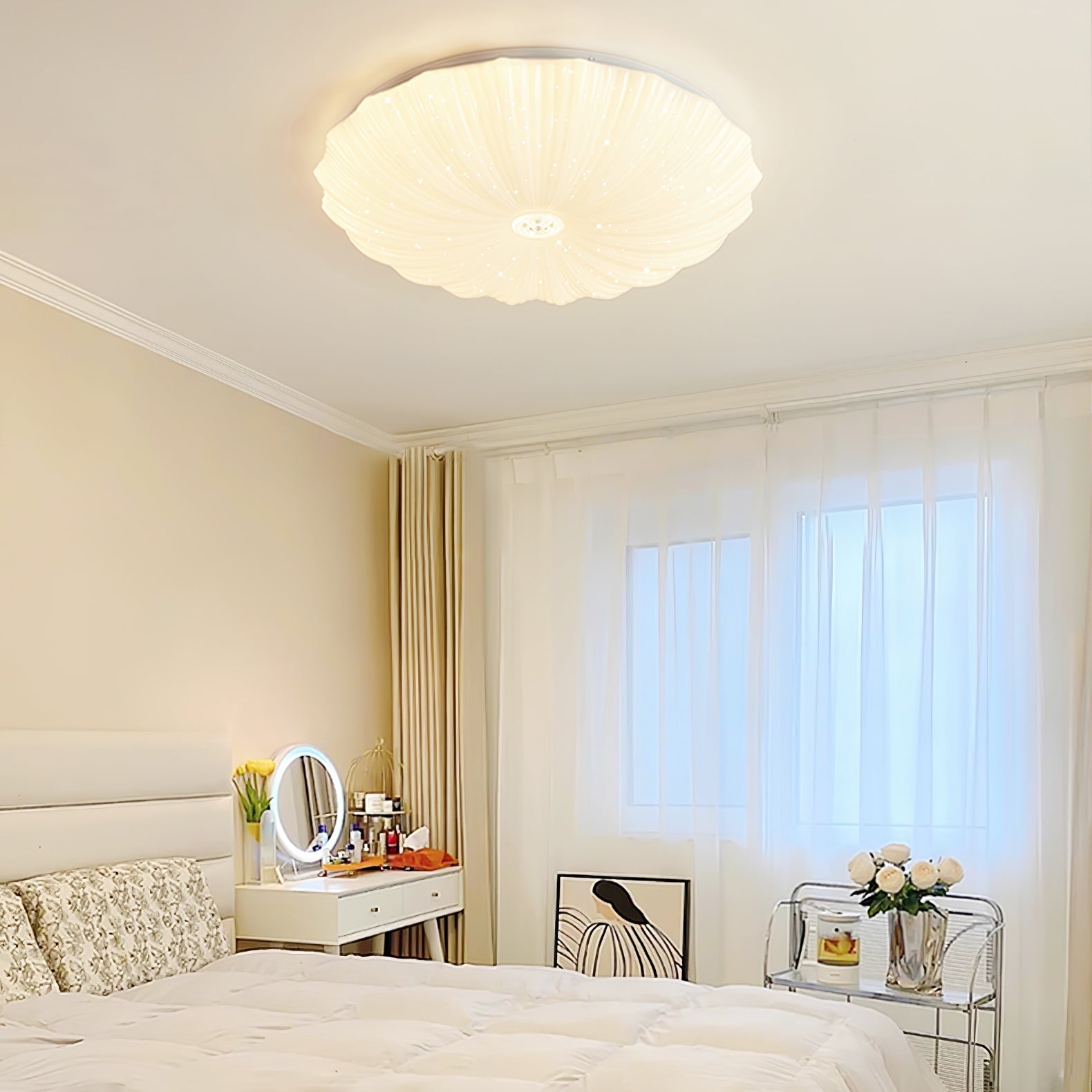 Modern Acrylic Shell Round Ceiling Light Fixture - Dimmable LED Flush Mount for Bedroom, Living Room & Dining Room - Elegant Home Decor Lighting Solution