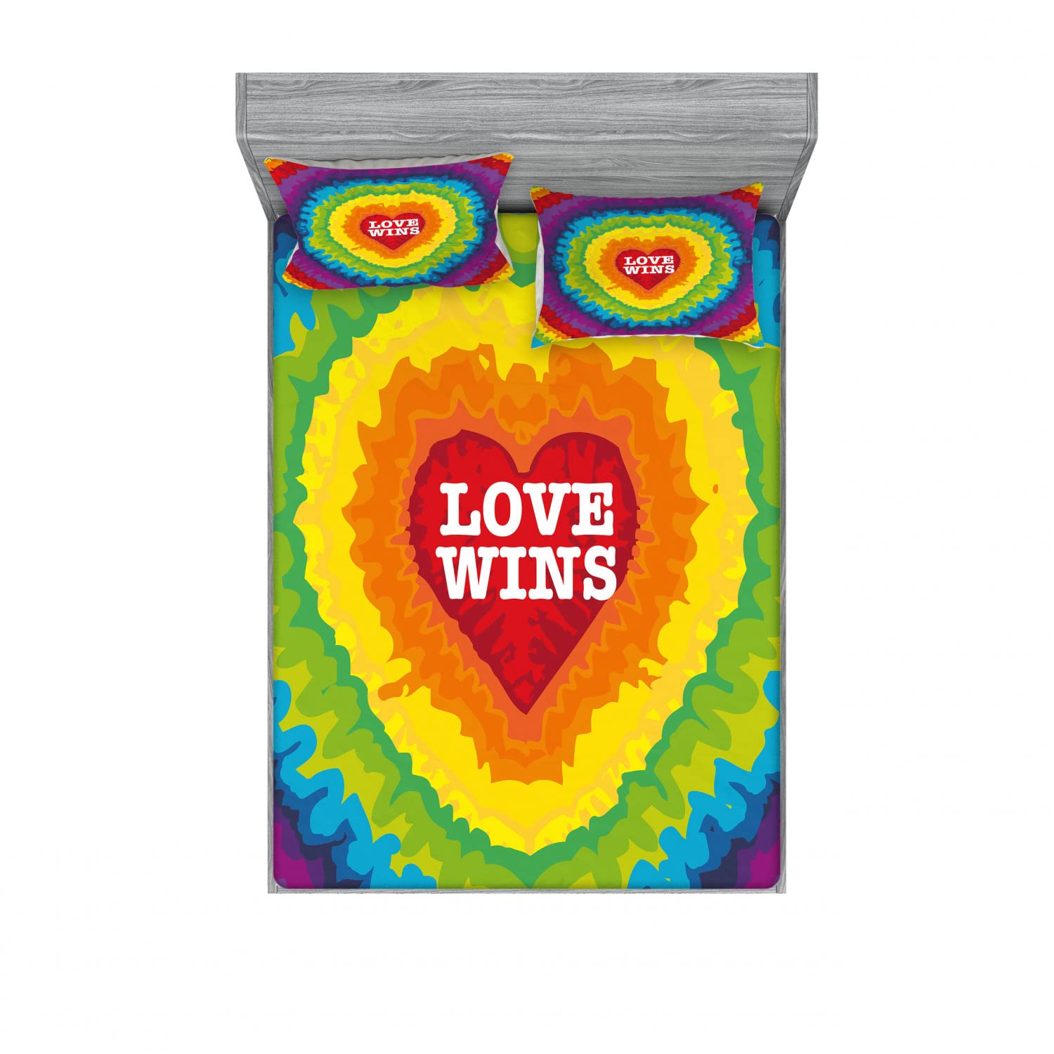 Ambesonne Pride 2-Piece King Size Fitted Sheet Set with 4 Pillow Shams - Vibrant Tie Dye Love Wins Design, Soft Bedding Collection for LGBTQ+ Themed Bedroom Decor - Perfect for Pride Month Celebrations, Guest Rooms, and Colorful Home Styling