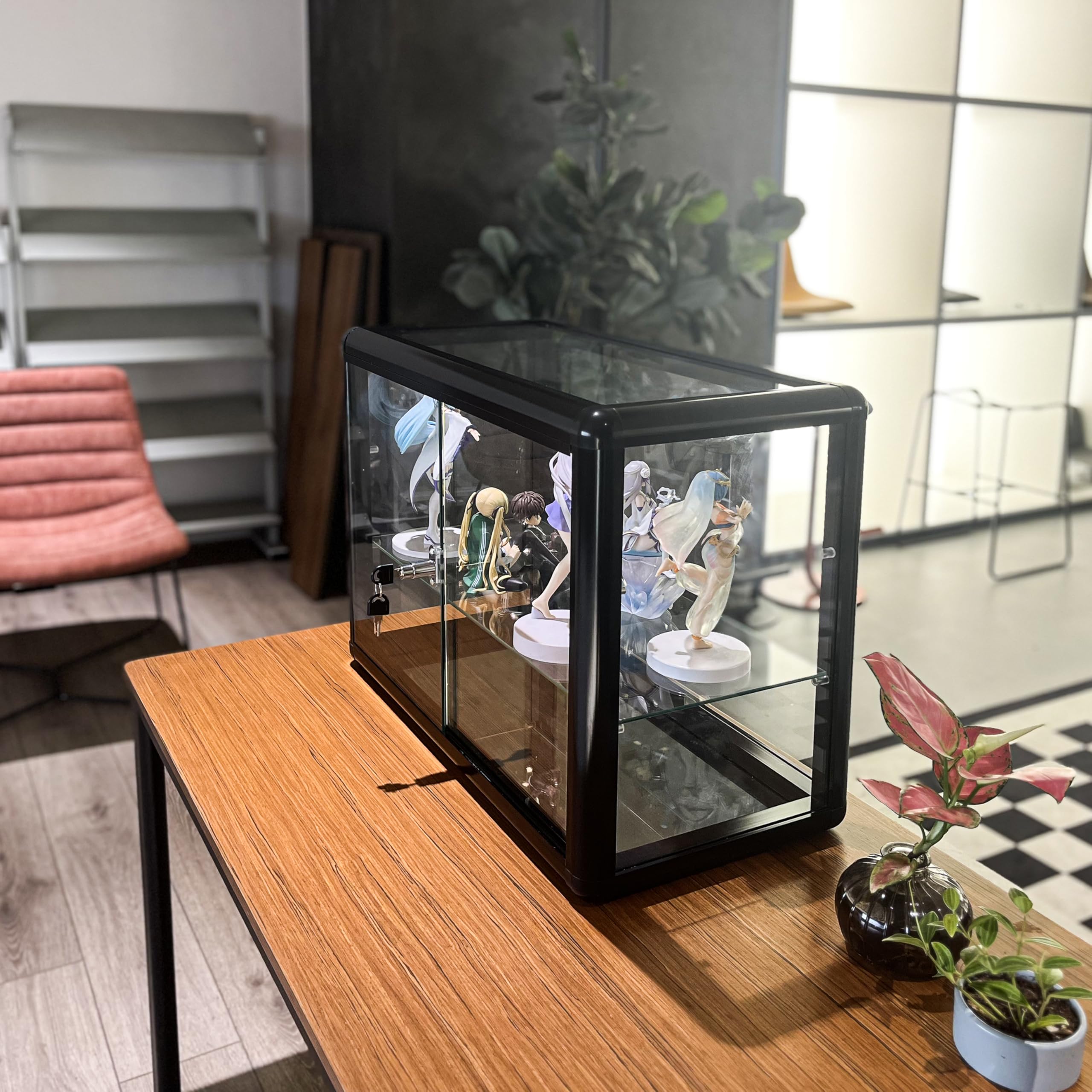 3-Tier Tempered Glass Display Case with Sliding Door & Lock - 24