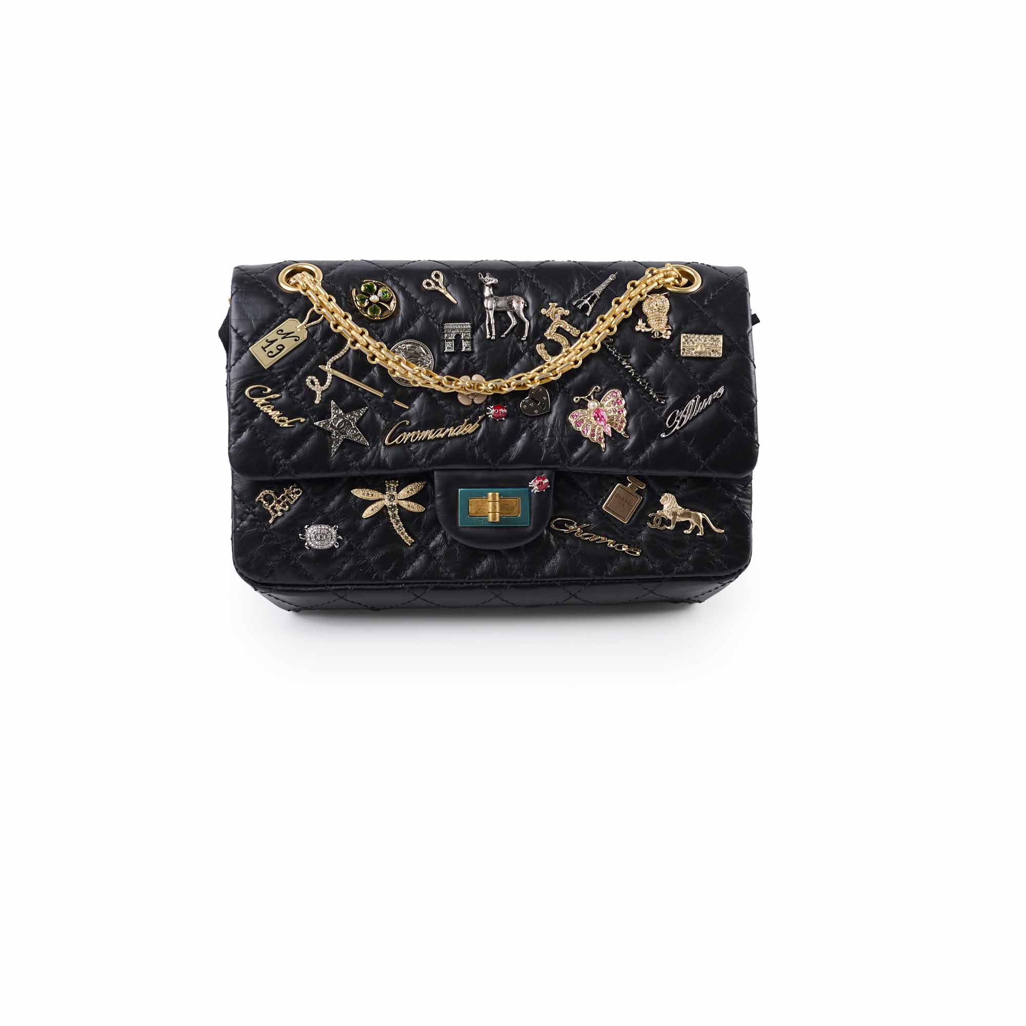 Chanel Reissue 2.55 Lucky Charms Small Black Leather Flap Bag 24 Series - Luxury Designer Handbag for Women, Perfect for Evening Events & Special Occasions