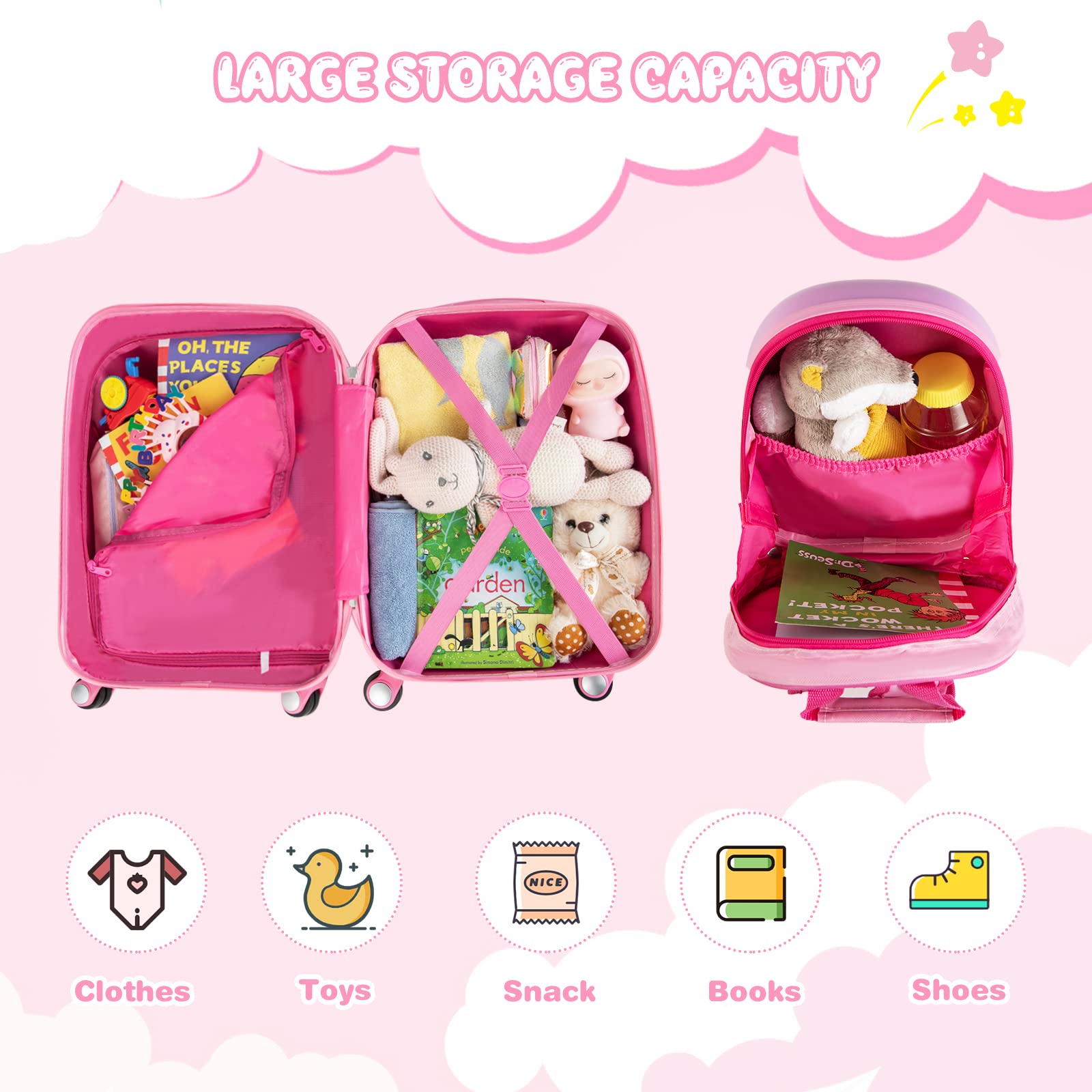 GYMAX 2-Piece Kids Carry-On Luggage Set with 4 Spinner Wheels - 12