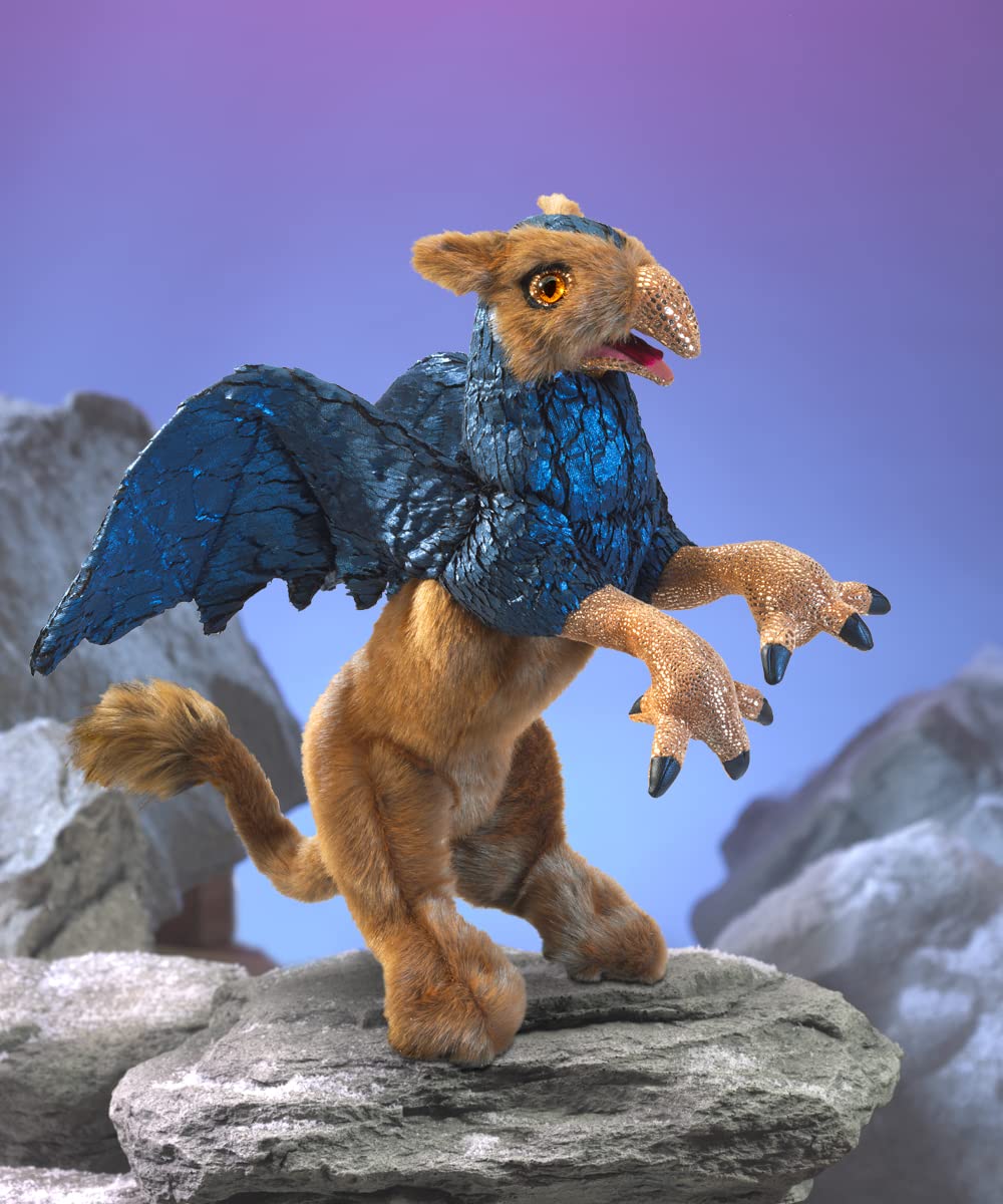 Folkmanis Griffin Hand Puppet - Beige, Blue, Black | Realistic Animal Puppet for Storytelling, Education & Playtime | Perfect for Kids, Teachers & Puppet Shows