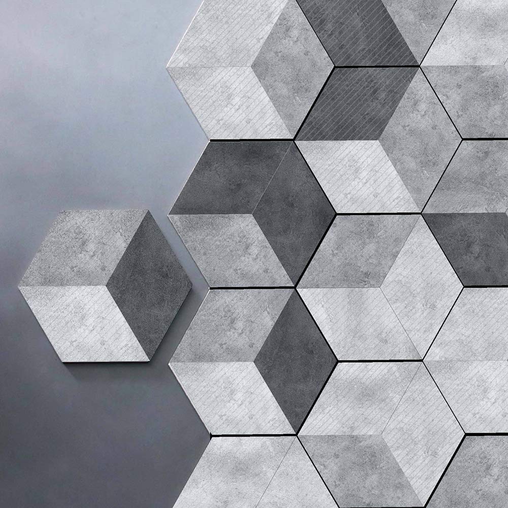 Hexagon Concrete Tile Stickers - Industrial Cement Style Grey Peel and Stick Floor Tiles for Bathroom, Kitchen, Home - Anti-Skid & Durable DIY Wall Decals | Perfect for Home Renovation, Rental Upgrades & Commercial Spaces
