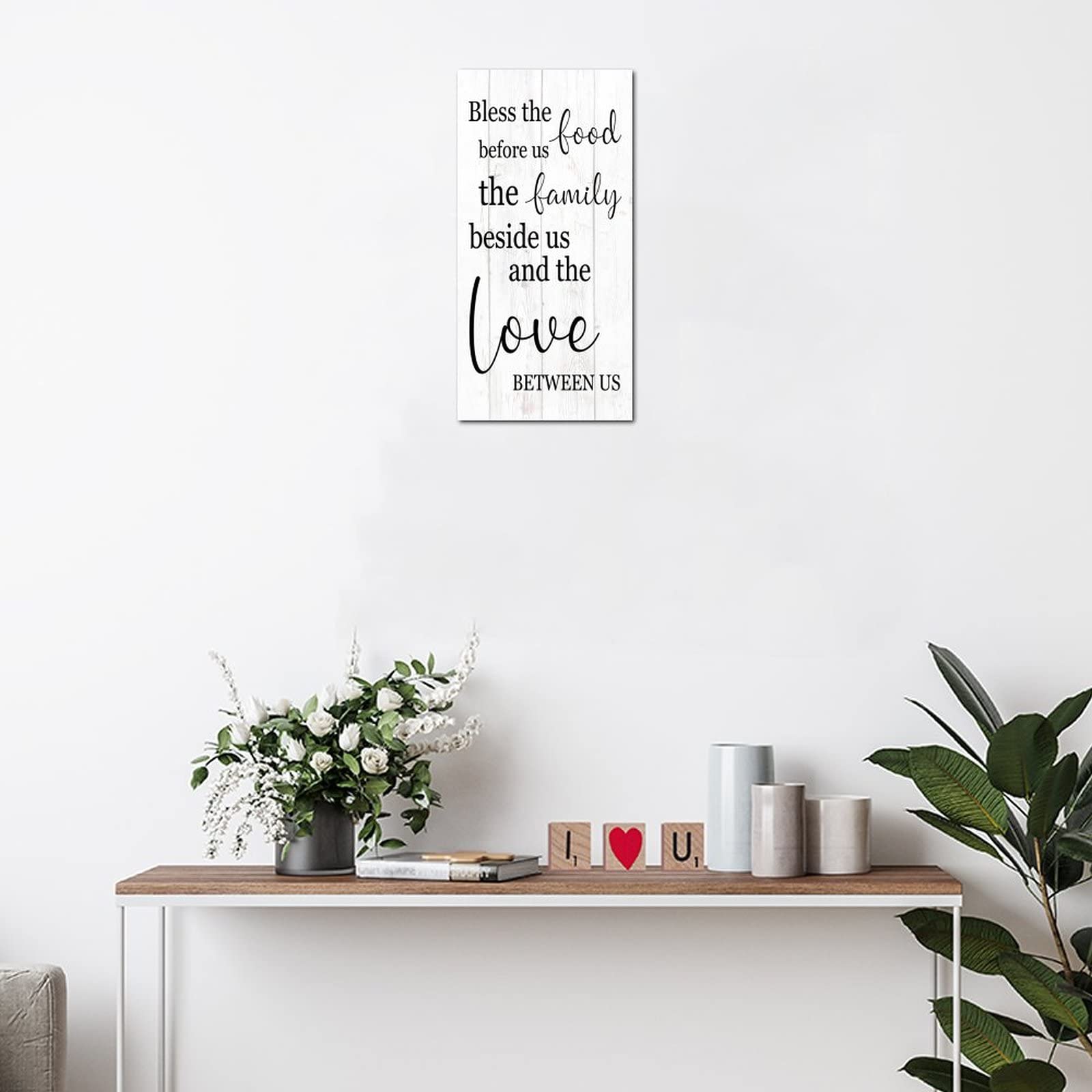 Custom Wooden Blessing Sign - 'Bless The Food Before Us, The Family Beside Us' - 4x8 Inch Rustic Farmhouse Kitchen Wall Decor - Perfect for Dining Room, Farmhouse Kitchen & Home Entryway Decor