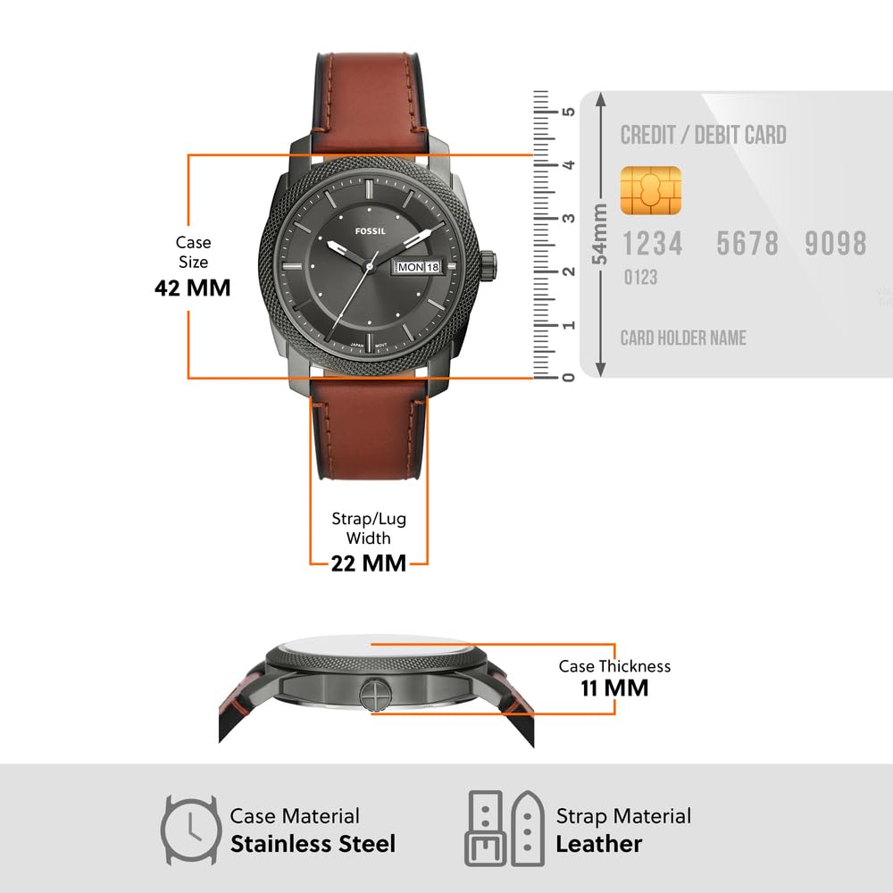 Fossil Machine Men's Stainless Steel Quartz Watch with Three-Hand Movement - Perfect for Business, Casual Wear & Everyday Use