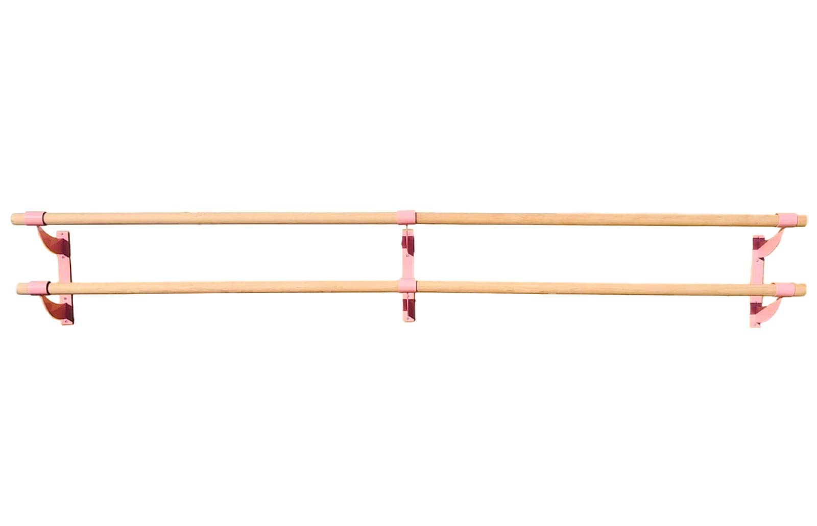 5 FT Double Bar Fixed Height Wall Mount Ballet Barre System - Traditional Wood, 2.0