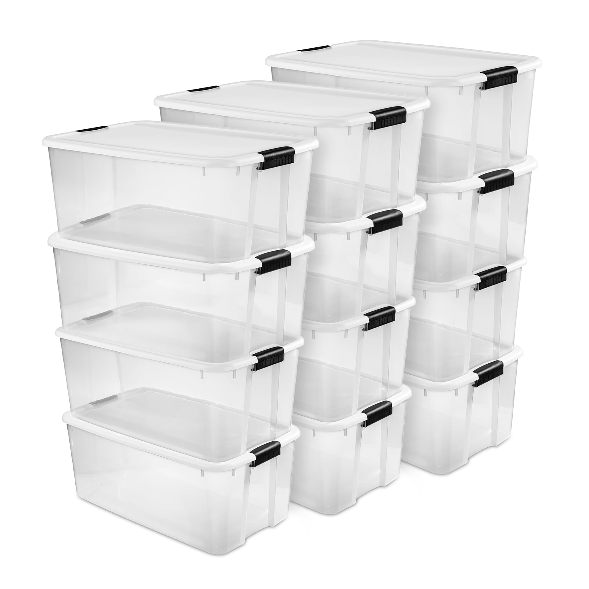Sterilite 12-Pack 116 Quart Ultra Latching Storage Boxes - Stackable Clear Plastic Bins for Clothes, Toys & Home Organization - Perfect for Closet, Garage & Seasonal Storage