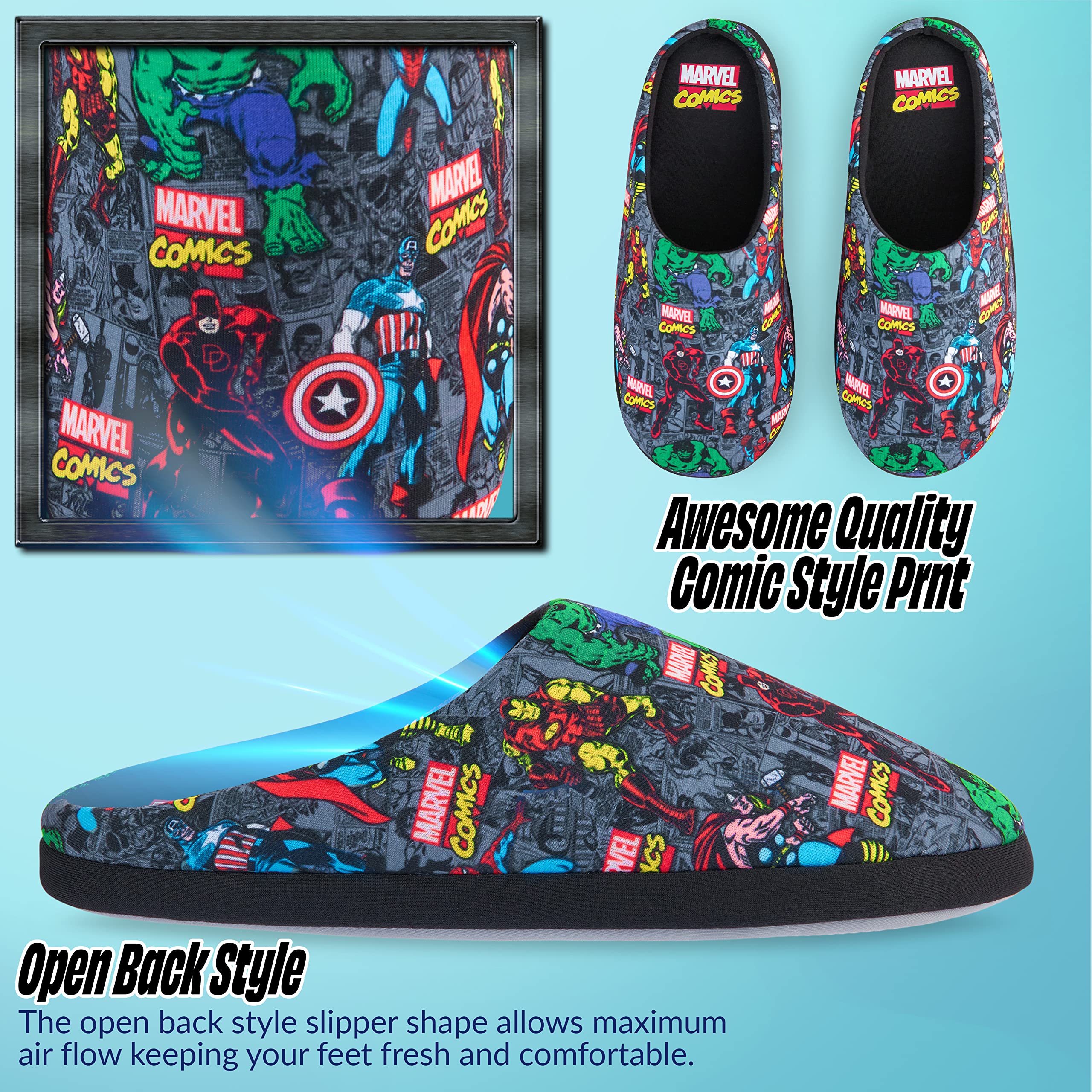 Marvel Avengers Captain America Spiderman Iron Man Men's Superhero Slippers - Soft Comic Novelty House Shoes for Fans, Gifts & Lounge Wear at Home
