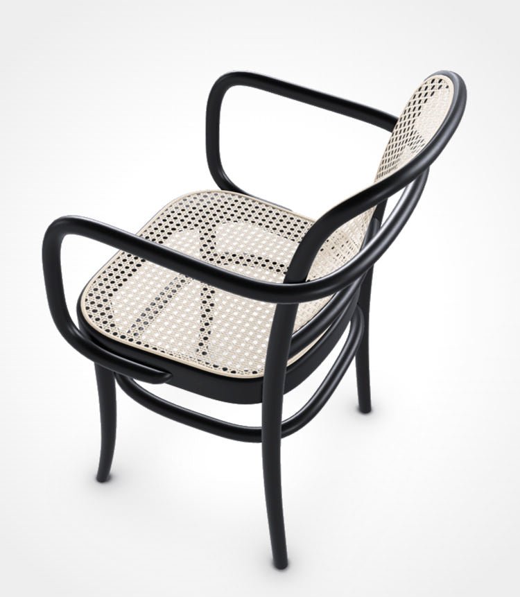 Ton No. 811 Bentwood Armchair - Black Stained Beech with Cane Seat & Back | Mid-Century Modern Dining Chair for Home & Office | Perfect for Dining Rooms, Living Spaces & Workspaces