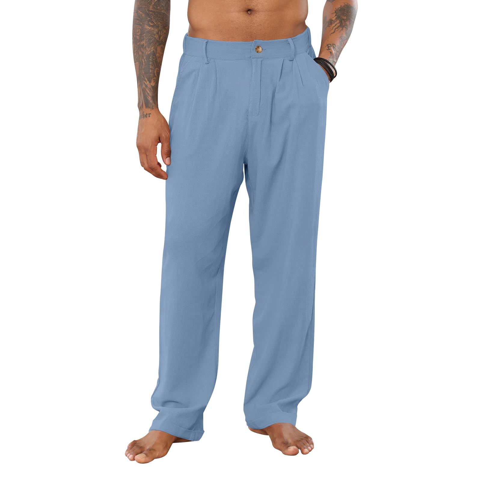 Men's Cotton Linen Pants with Elastic Drawstring Waist - Casual Loose Fit Yoga Beach Pants for Summer, Travel & Lounge Wear