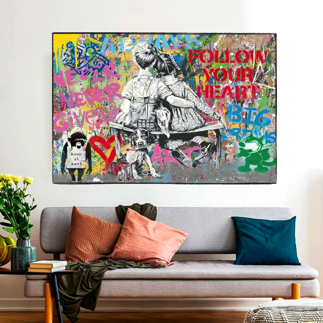 Banksy Never Give Up Follow Your Dreams Motivational Canvas Wall Art - Inspirational Home & Office Decor for Living Room, Bedroom