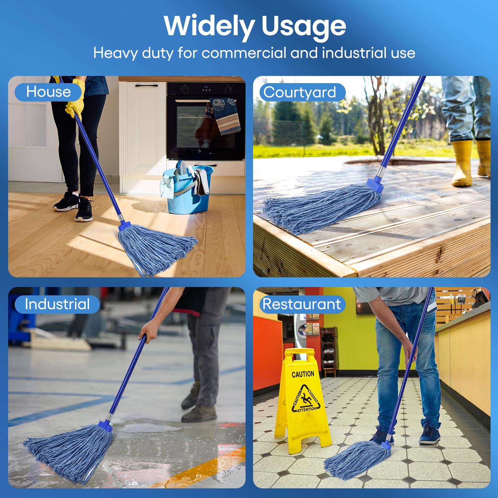 Heavy Duty Cotton Wet Mop Heads (12 Pack) - for Home & Commercial Cleaning