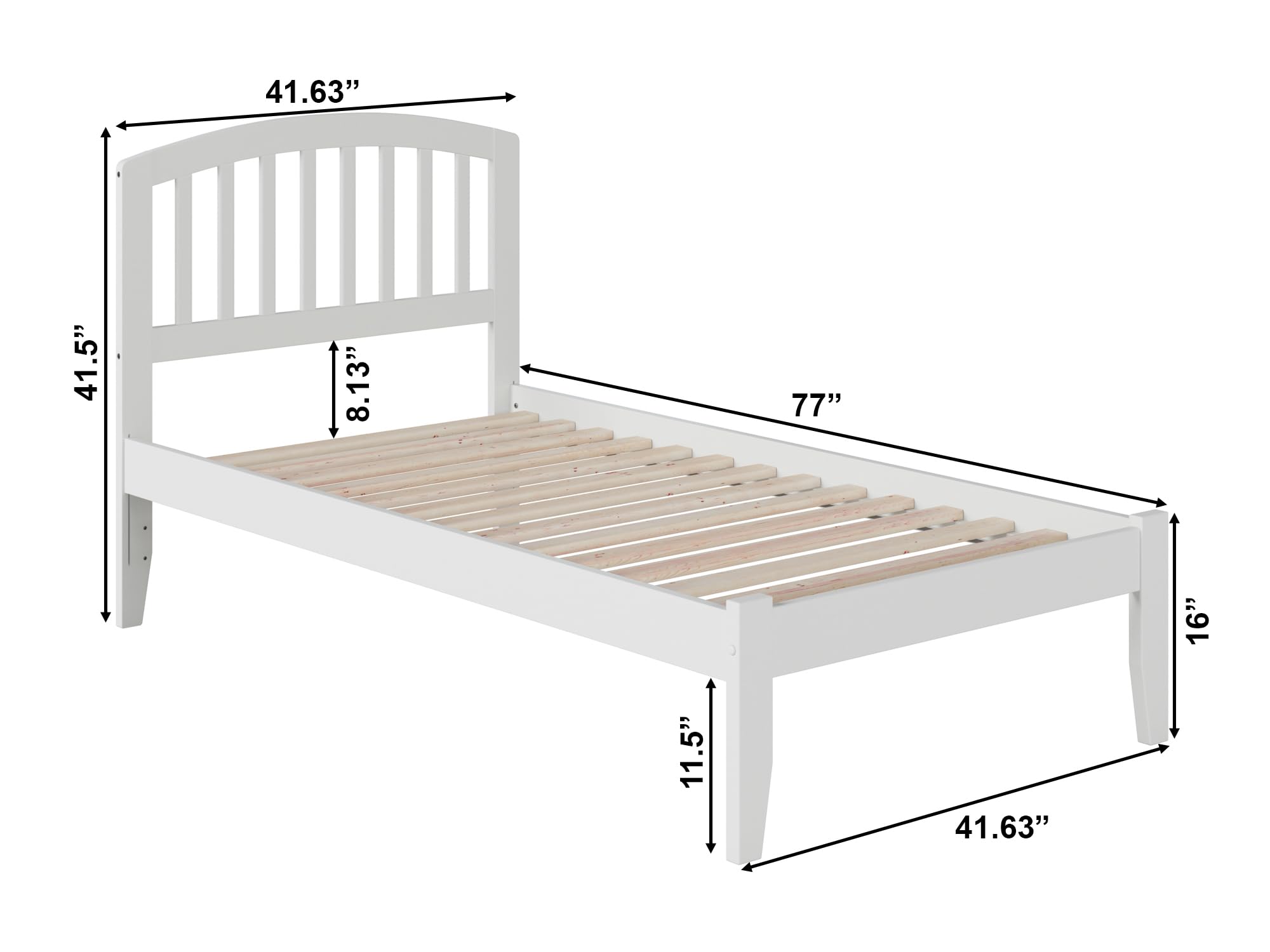 Atlantic Furniture AR8821002 Richmond Twin Size Platform Bed with Open Foot Board - White | Modern Minimalist Bed Frame for Kids, Teens & Guest Rooms