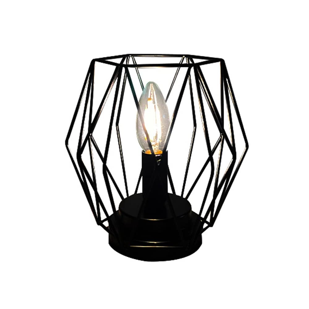 Vintage Metal Hollow Out Candle Holder with Edison Bulb - Decorative Rhombus Cage Table Lamp for Wedding, Party, Patio, Indoor & Outdoor Decor - Romantic Ambiance Lighting for Dining Table, Garden, and Special Events