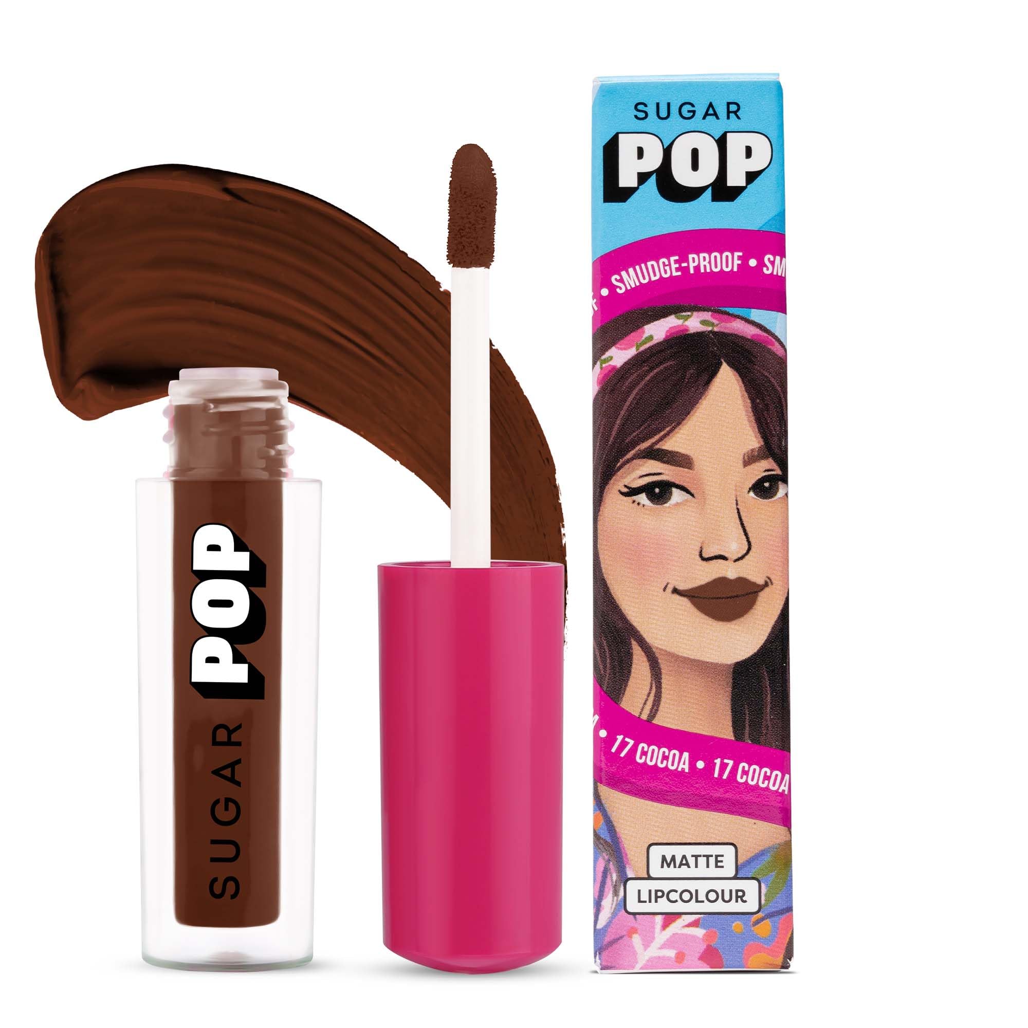 SUGAR POP Matte Lipstick for Women - Long Lasting 8 Hours, Smudge Proof, Vitamin E Infused, Non-Drying Brown Lip Color (17 Cocoa, 1.6ml) | Perfect for Everyday Wear, Date Night & Special Occasions
