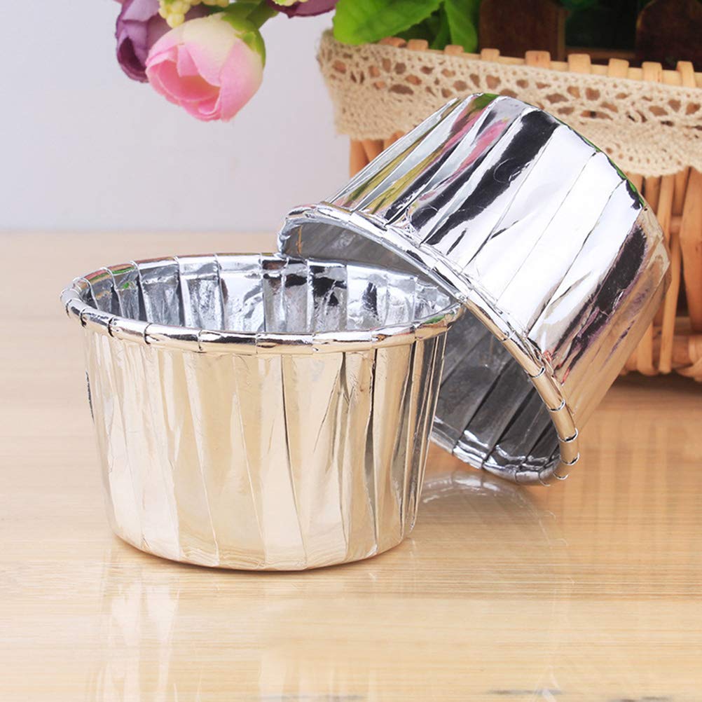 Premium 100-Pack Silver & Gold Curled Edge Baking Cups - Disposable Muffin & Cupcake Liners for Home Baking, Party Treats & Professional Dessert Displays