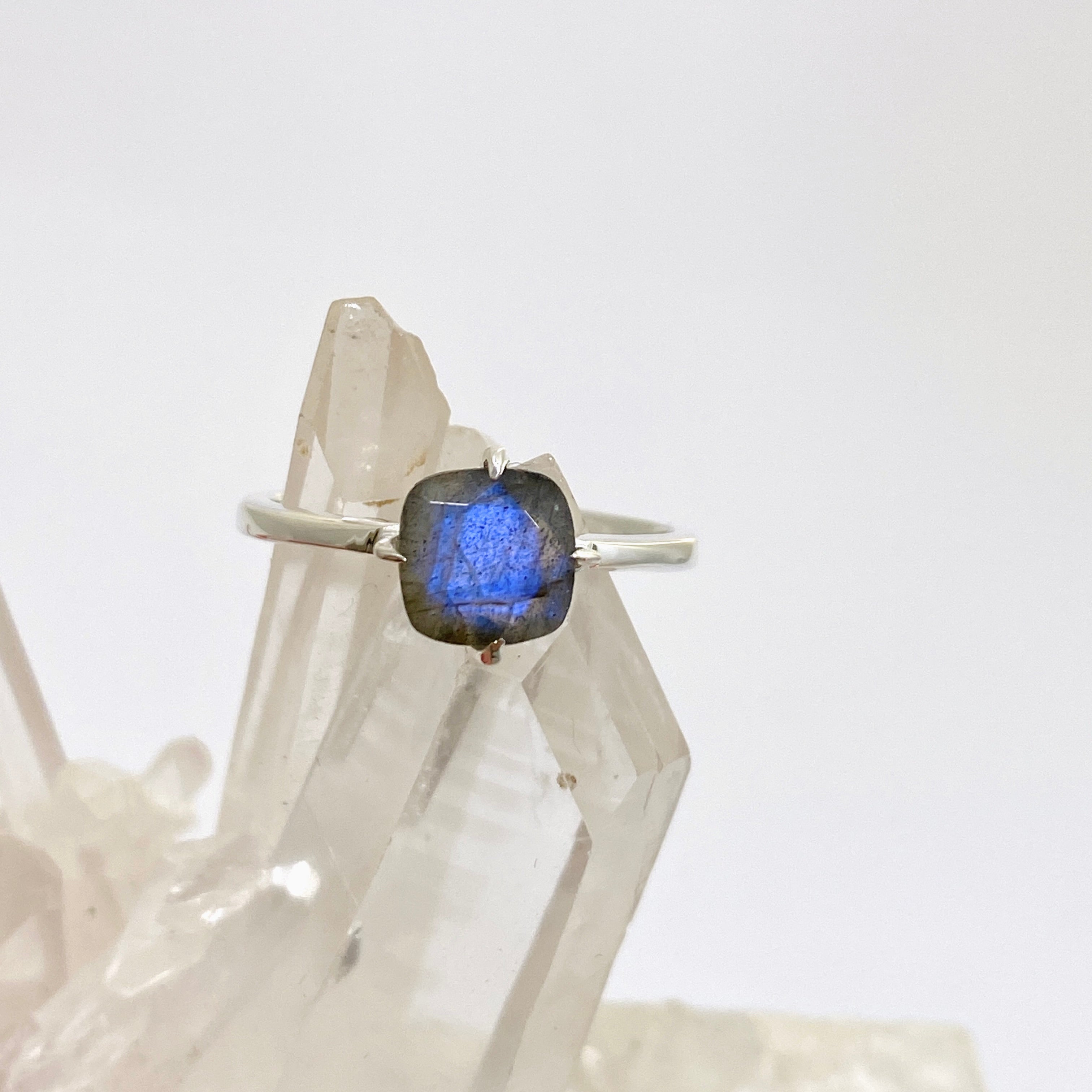 Labradorite Faceted Square Solitaire Ring R4806 - Elegant Gemstone Jewelry for Women, Perfect for Weddings, Parties & Special Occasions