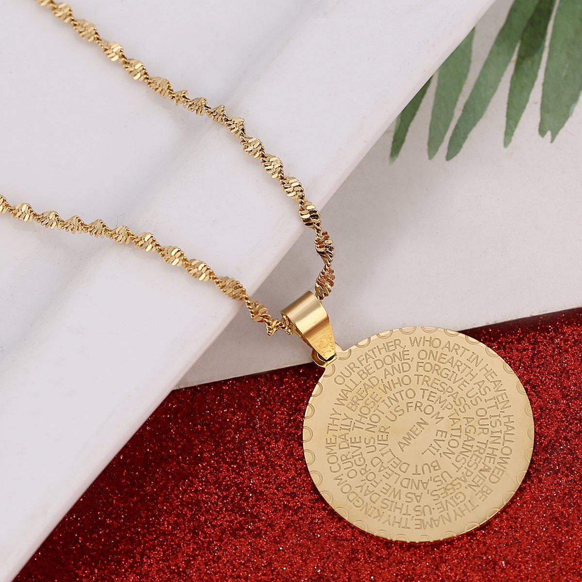 Christian Prayer Jewelry - Bible Verse Coin Medal with Praying Hands - Inspirational Lord's Prayer Necklace for Women & Men - Perfect for Daily Worship, Church Services & Spiritual Gifts