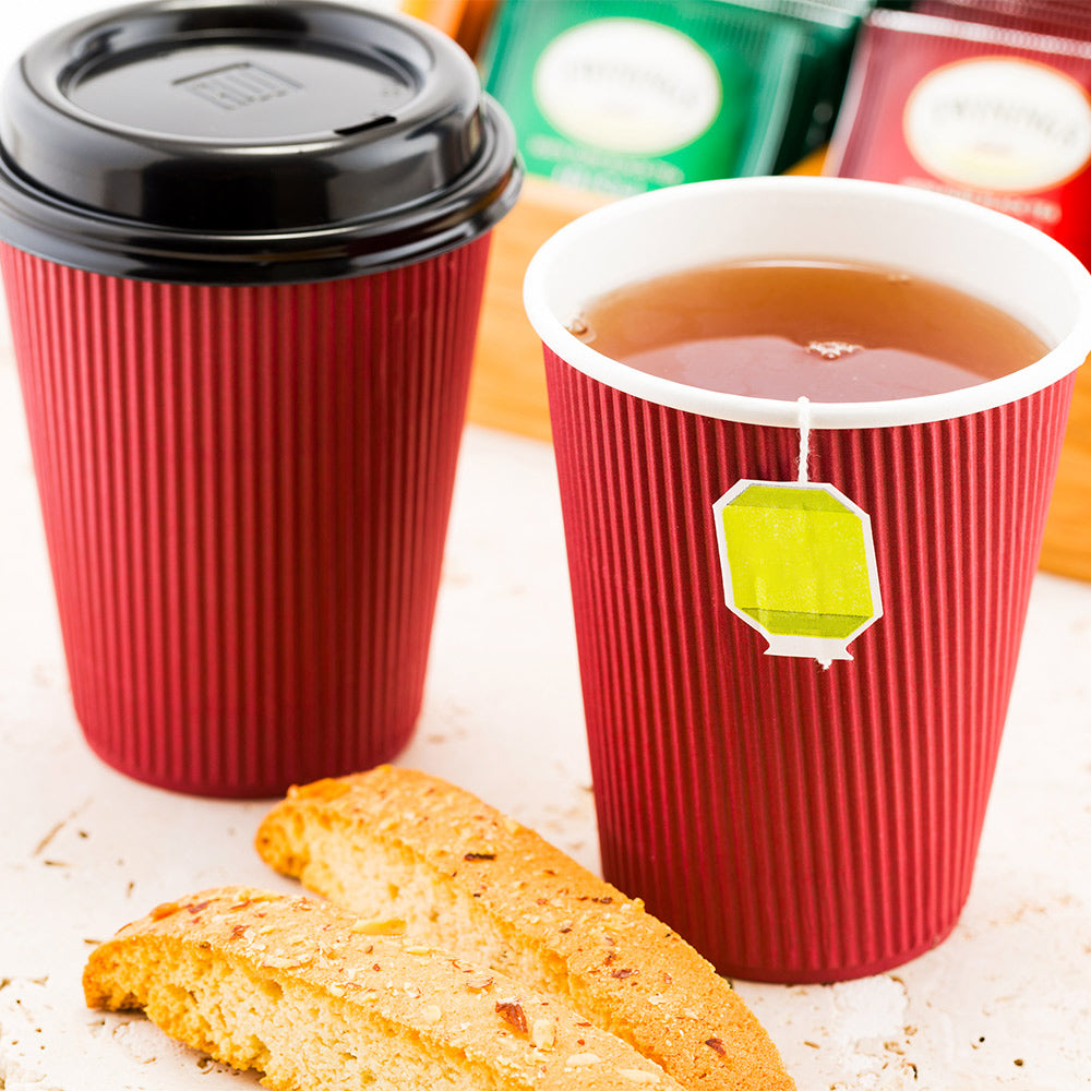 Premium 12 oz Crimson Disposable Paper Coffee Cups with Ripple Wall Design - 3.5