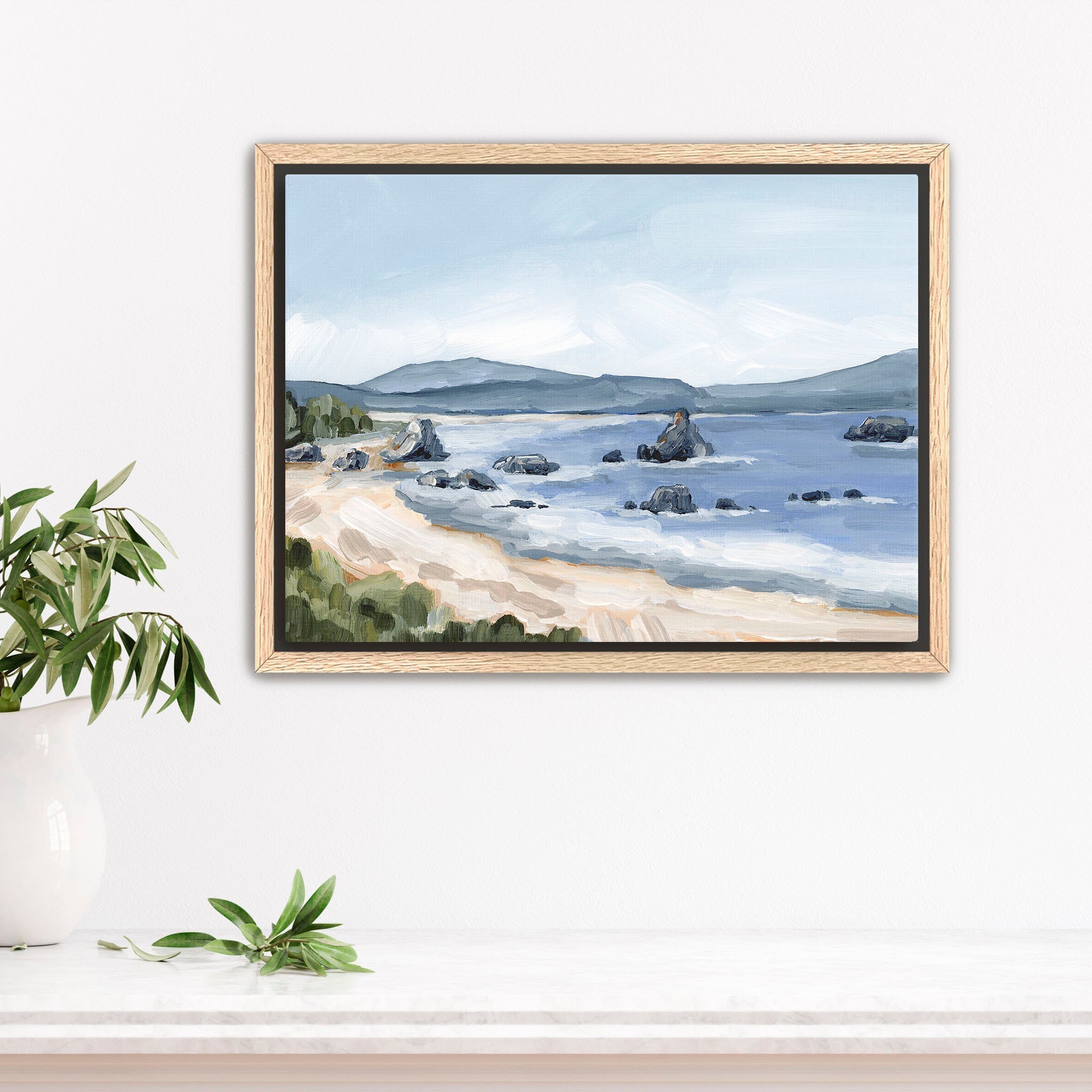 Battle Rock Beach Art Print - Coastal Wall Decor for Living Room, Bedroom & Office - Stunning Ocean View Landscape Painting
