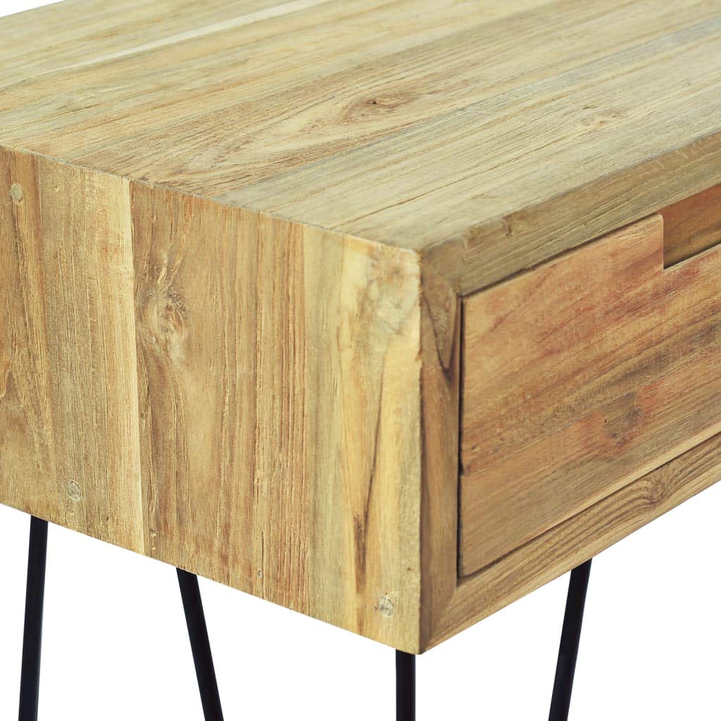Rustic Industrial Console Table with 3 Drawers - Solid Teak Wood Sofa Table with Iron Legs, 47.2