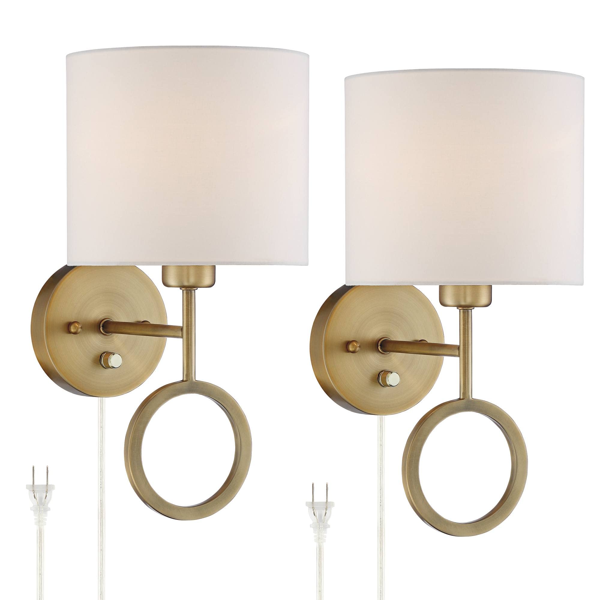 360 Lighting Amidon Modern Wall Lamps Set of 2 - Warm Brass Gold Metal Plug-in 8