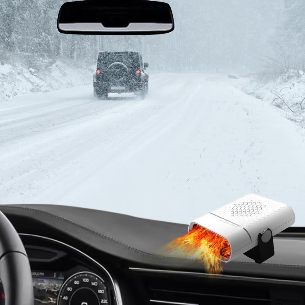 MACHSWON 120W Portable Car Heater - Fast Heating Auto Defroster & Windshield Defogger for Cars, 360° Rotatable Cigarette Lighter Plug-in Heater (White) | Perfect for Winter Driving, Quick Defrosting & Fog Removal in Cold Weather