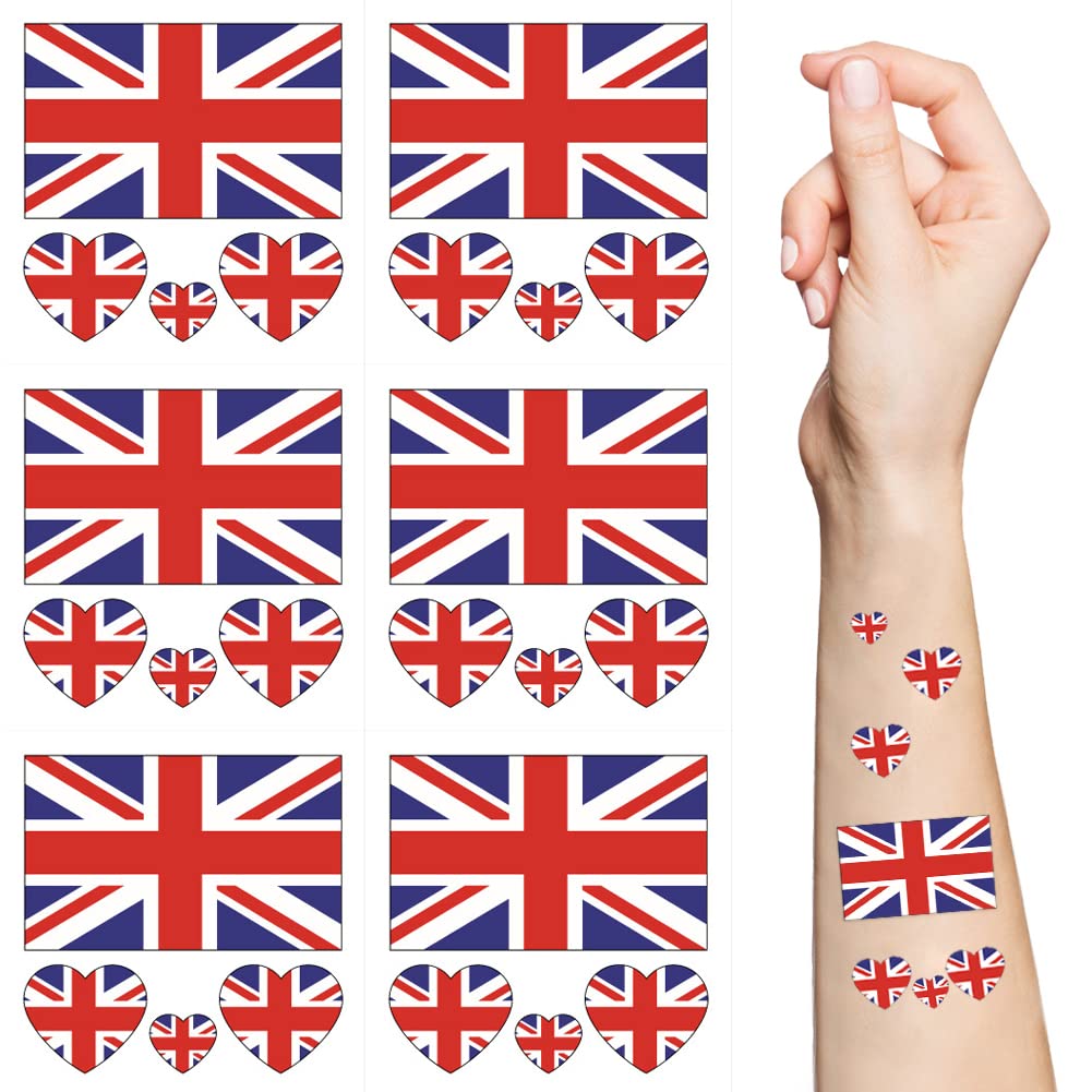 10 Sheets UK Flag British National Flag Face Tattoo Stickers - Patriotic Temporary Tattoos for King Charles Coronation Party, Festival, Sports Events & National Celebrations - Perfect for Face, Arm, Cheek Body Art & Costume Accessories