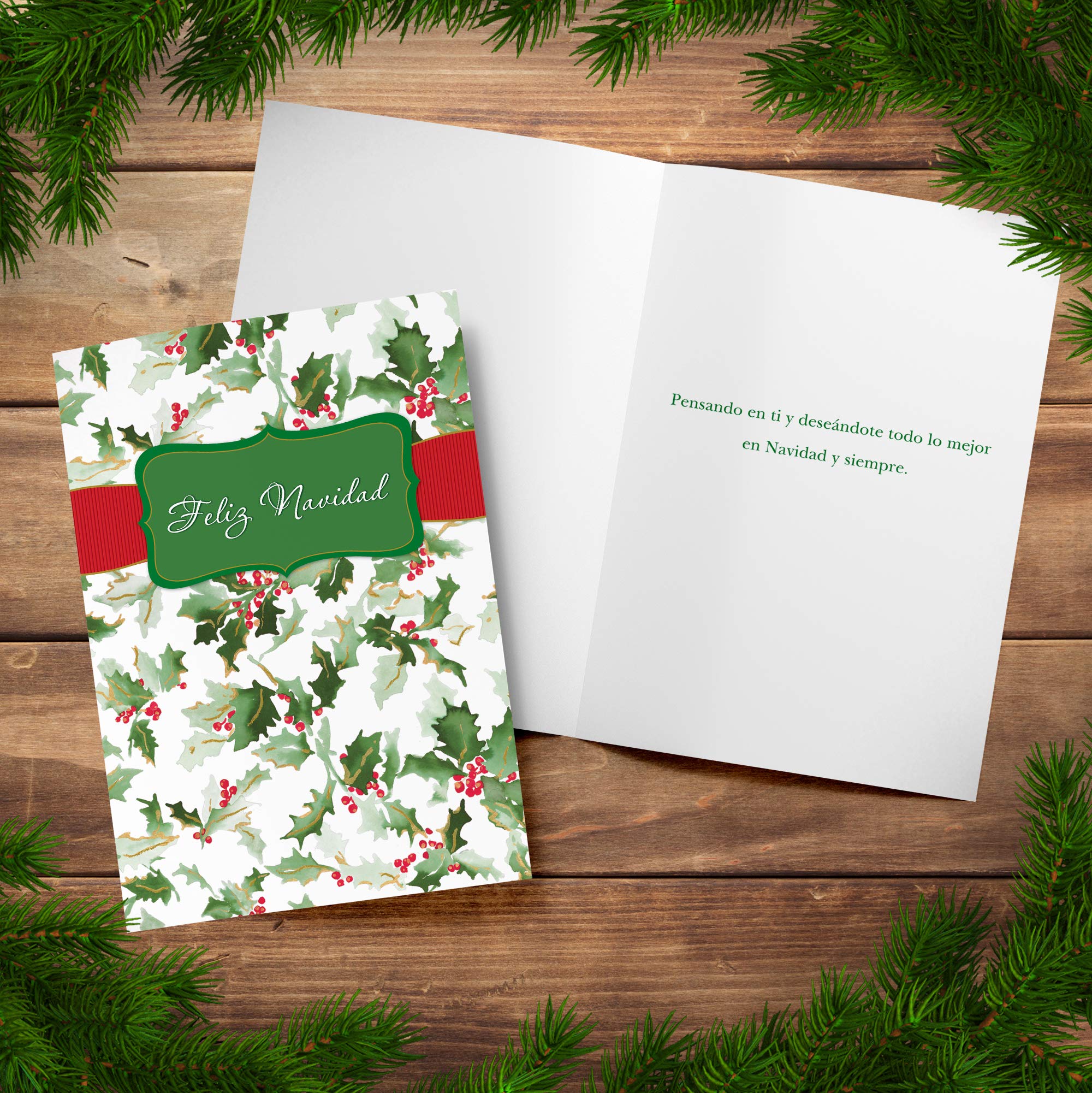 Designer Greetings Spanish Christmas Cards Box Set - 18 Gold Foil Embossed Navidad Greeting Cards with Envelopes | Hojas Navideñas & Holly Design | Perfect for Holiday Gifts, Office Greetings & Family Celebrations