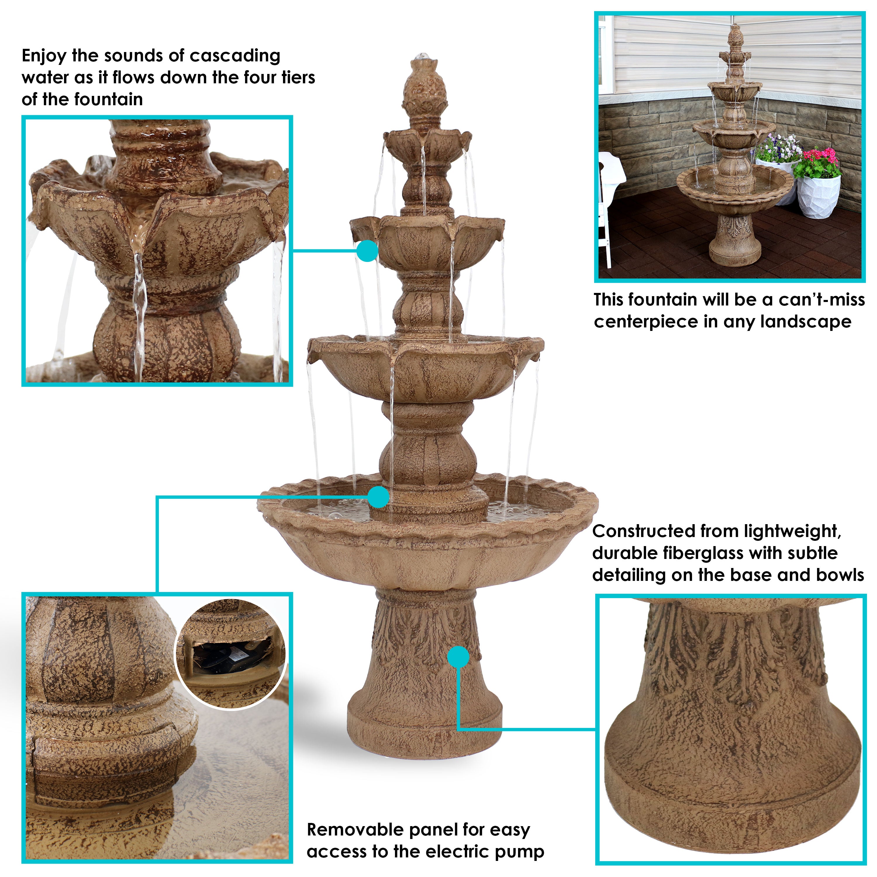 Sunnydaze 4 Tier Pineapple Outdoor Water Fountain - 52 Inch Tall Garden Decor for Patio, Yard & Backyard | Relaxing Tropical Water Feature for Outdoor Spaces