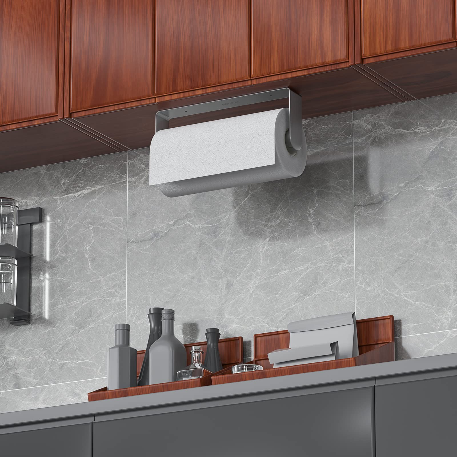 Premium SUS304 Stainless Steel Paper Towel Holder - Under Cabinet & Wall Mount Kitchen Towel Rack with Strong Self-Adhesive - Brushed Silver Finish | Perfect for Kitchen, Bathroom, RV & Office Organization