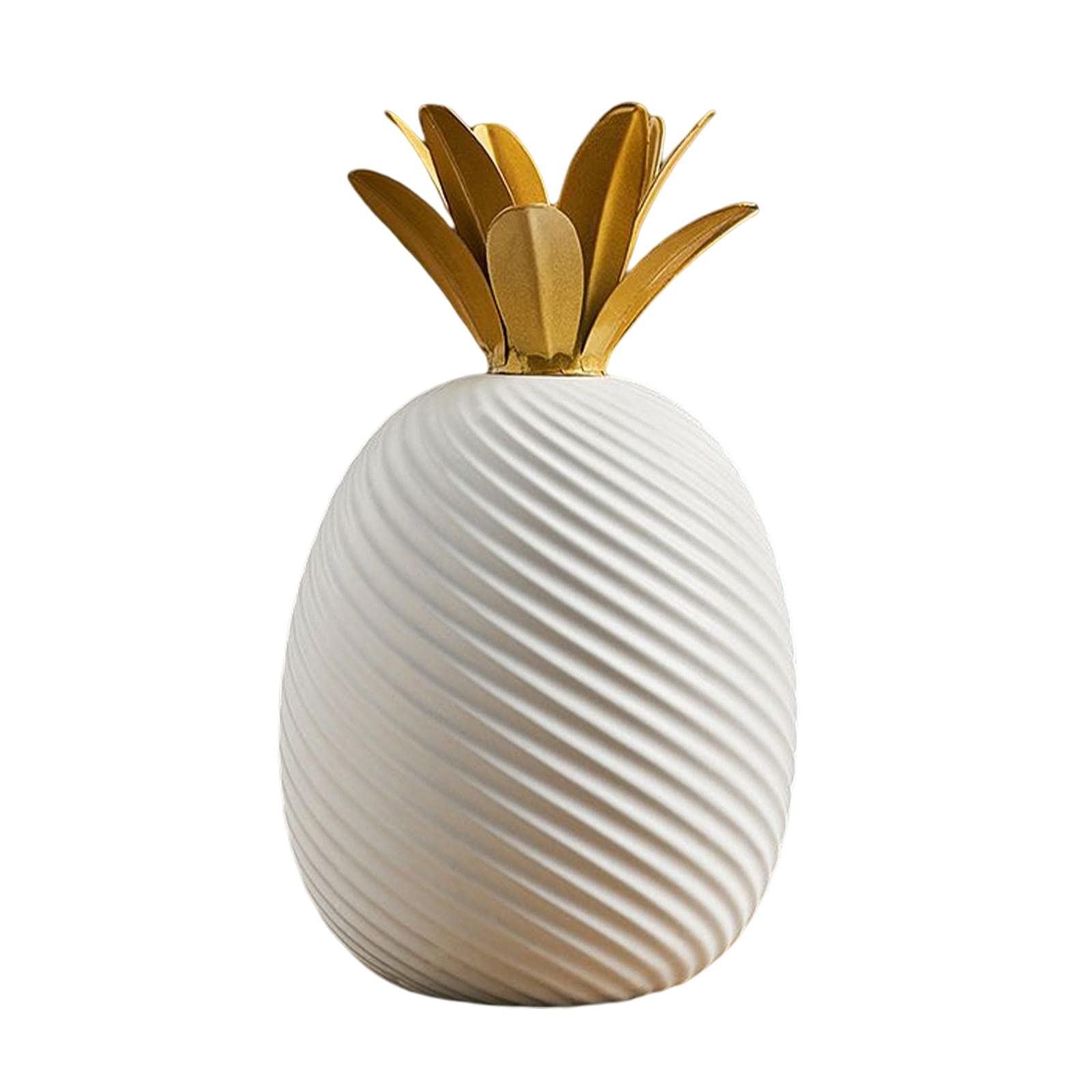 Bddalpke Ceramic & Iron Pineapple Tabletop Decor - Stripe White Home Accent for Nightstands, Living Room, Office | Unique Housewarming Gift for New Home, Wedding, Birthday