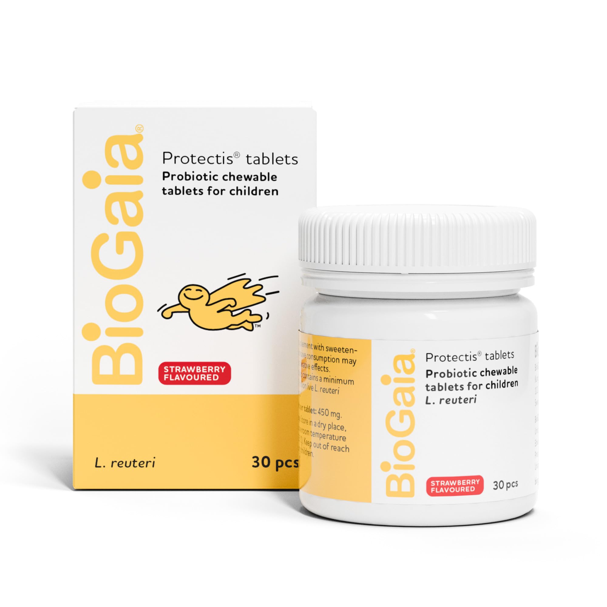 Biogaia Protectis Probiotic Chewable Tablets for Kids - Strawberry Flavor | Supports Digestive Health & Immune System | Perfect for Travel, School & Daily Wellness