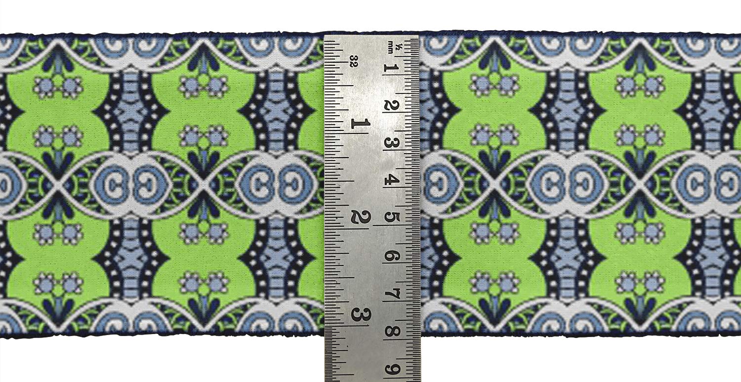 Green Ethnic Floral Printed Velvet Ribbon Trim - 9 Yards, 2 Inches Wide for Crafts, Sewing & DIY Accessories | Decorative Fabric Laces for Home Decor, Clothing & Gift Wrapping