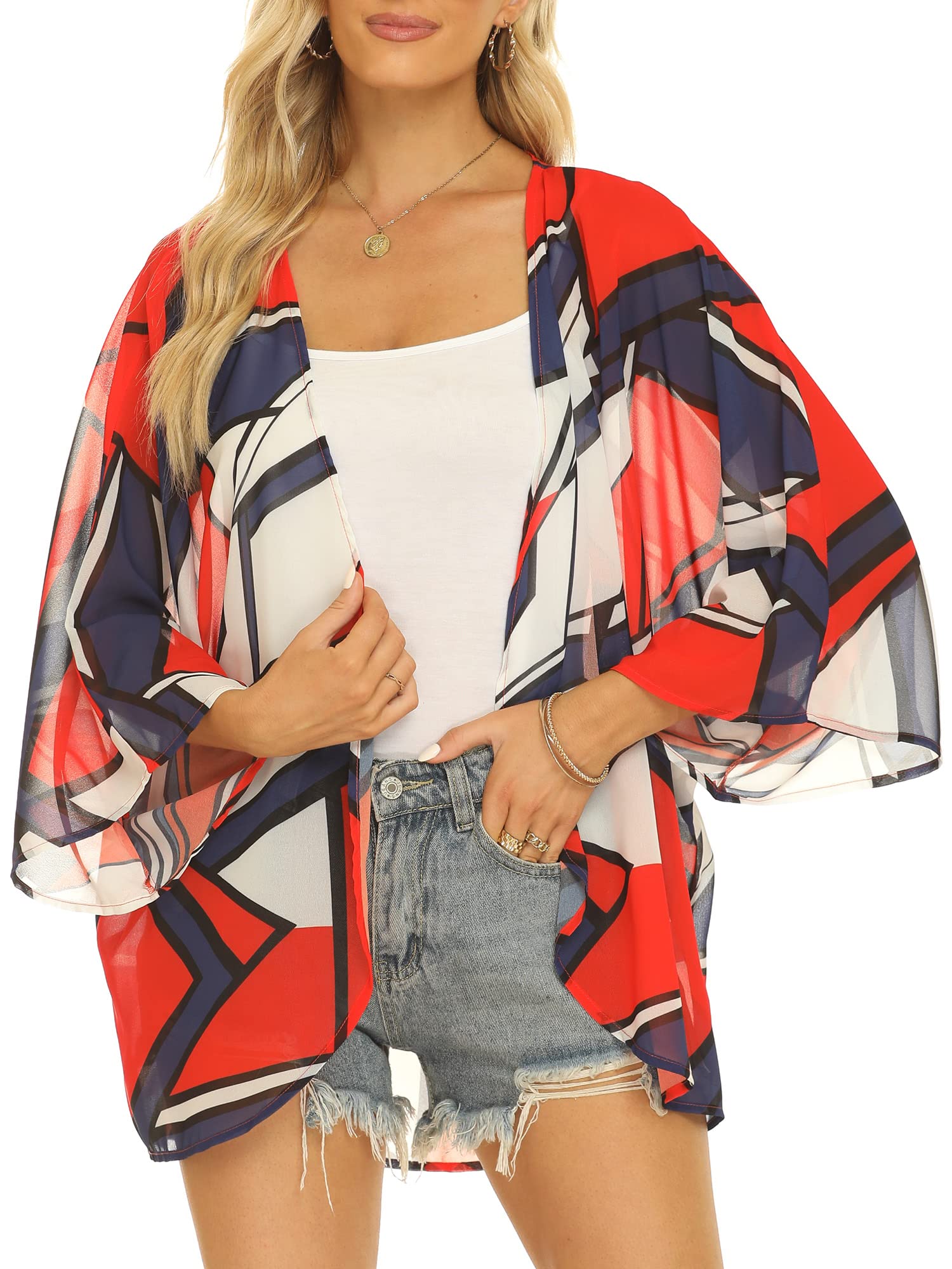 Women's Summer Kimono Cardigan - Lightweight Chiffon Loose Beach Cover Up Top for Women | Perfect for Beach, Pool, Vacation & Boho Outfits