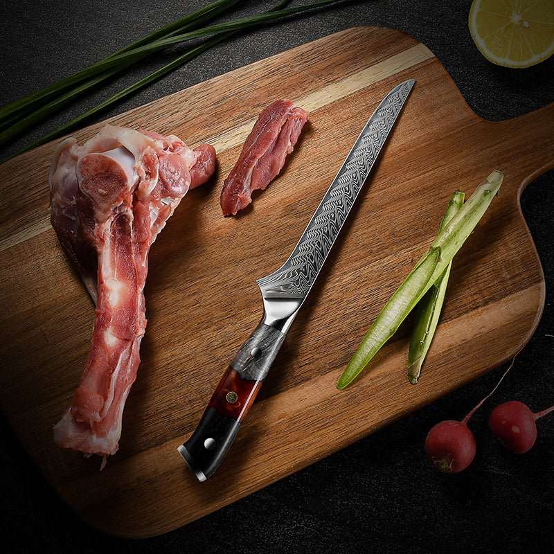 Premium 5-Piece Japanese Damascus Knife Set - VG10 Stainless Steel, Ebony Burl Wood Handle & Sheath - Perfect for Professional Chefs & Home Cooking Enthusiasts