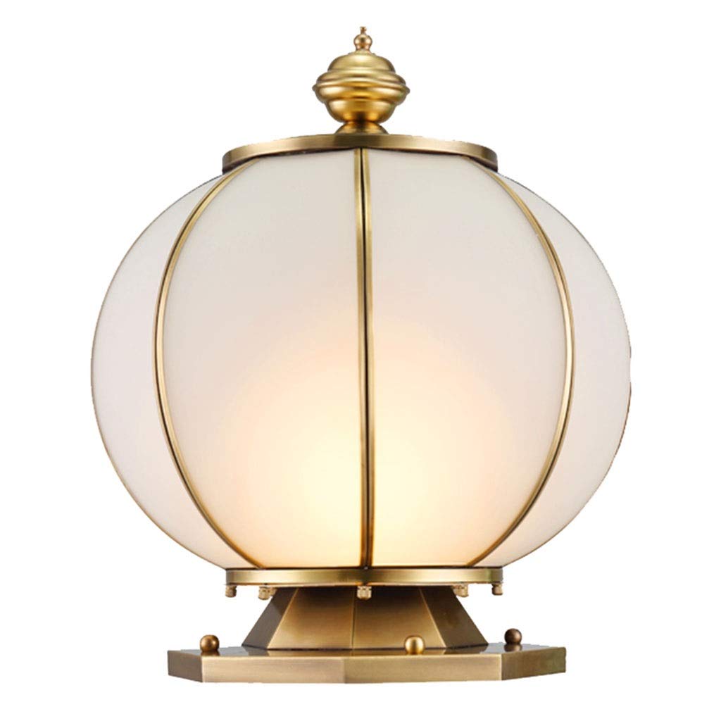Brass Post Lights Outdoor Waterproof - Courtyard Gate Lantern, Chinese Wind Column Headlights, Wall Mounted Ball Light (White, 40x29x55cm) - Perfect for Garden, Pathway, and Porch Lighting