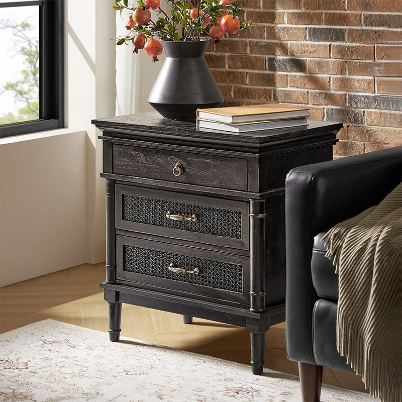 Emilio 3-Drawer Solid Wood Nightstand with USB Charging Port - Modern Bedside Table for Bedroom, Living Room & Office - Perfect for Charging Devices & Storage