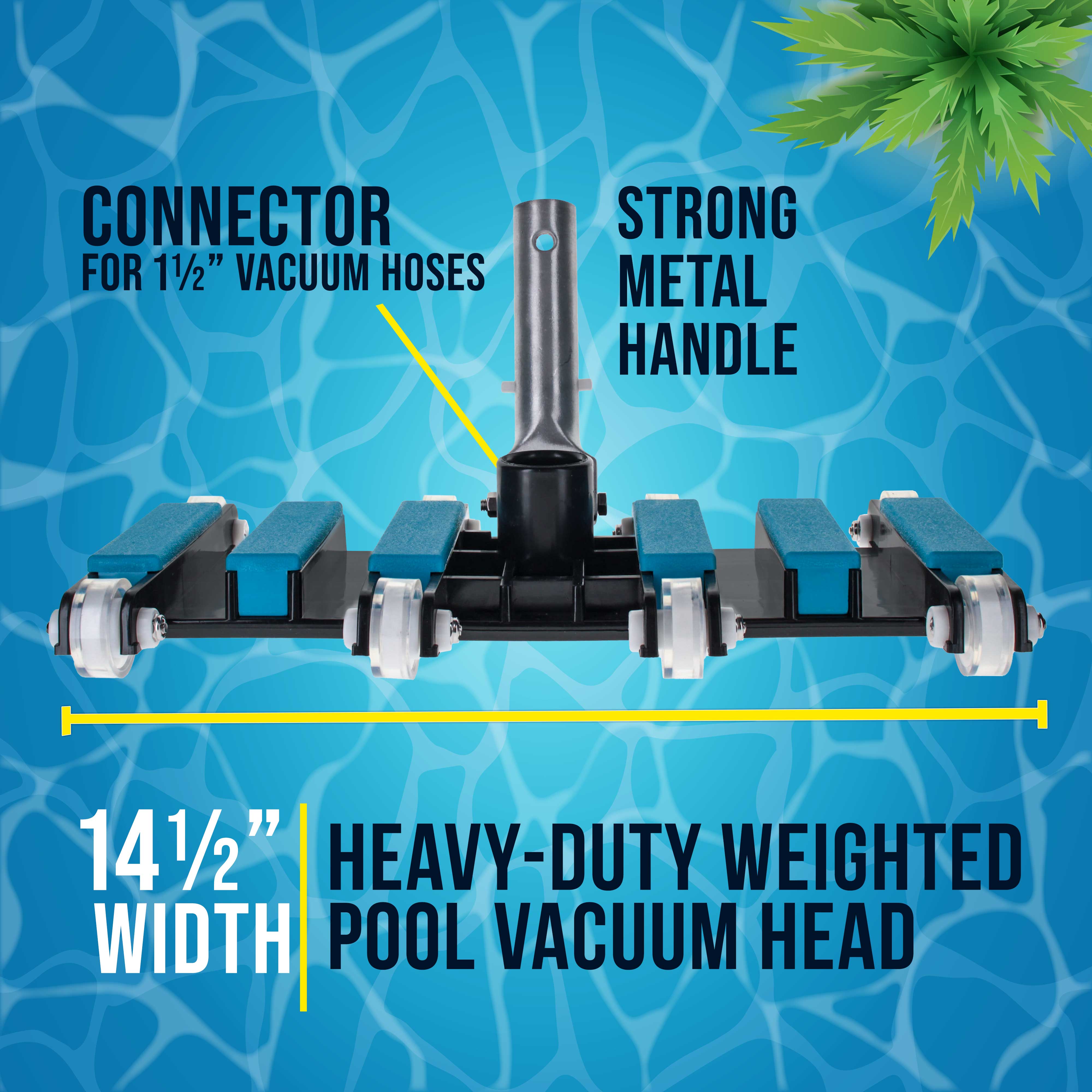 **Heavy-Duty Manual Pool Vacuum Head for Inground Pools - Flexible, Extra Wide with 6 Weights - Blue, Compatible with 1.5