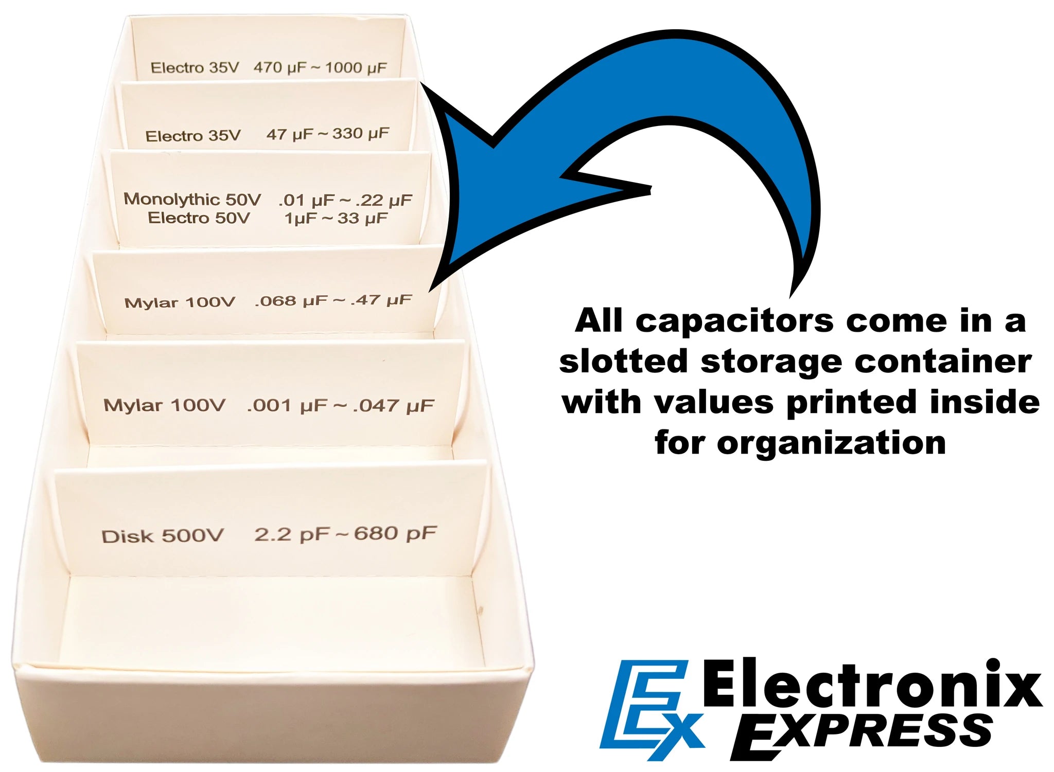 145 Piece Deluxe Capacitor Kit - Assorted Disk, Mylar, Monolithic & Electro Radial Capacitors for Electronics Repair, DIY Projects & Circuit Board Maintenance
