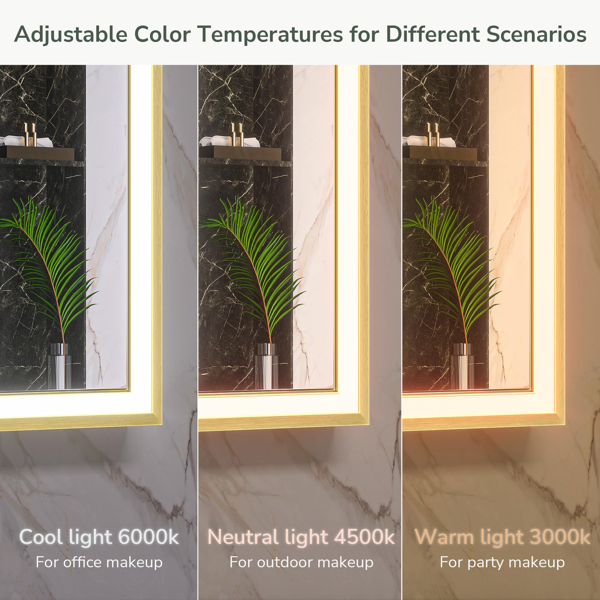 TokeShimi 72 x 36 Inch LED Bathroom Vanity Mirror with Lights - Gold Aluminum Alloy Matte Frame, 3 Color Temperatures, Anti-Fog, Memory Function & Stepless Dimming - Perfect for Modern Bathroom, Dressing Room and Makeup Area
