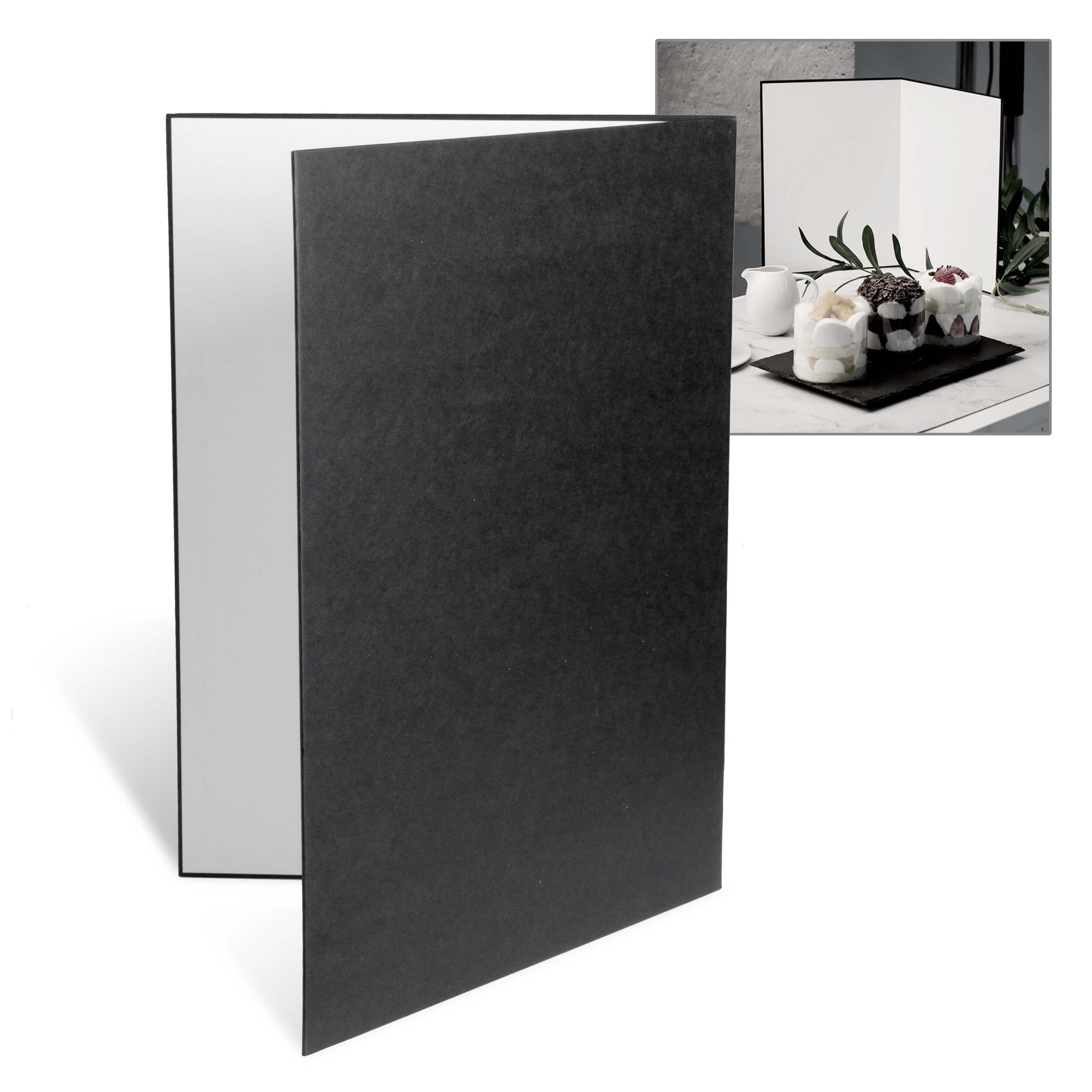 Mini Table Top V Flat Light Reflector Board - Soft Silver, Black & White - 29x42x0.5cm - Perfect for Product Photography, YouTube Videos & Portrait Lighting