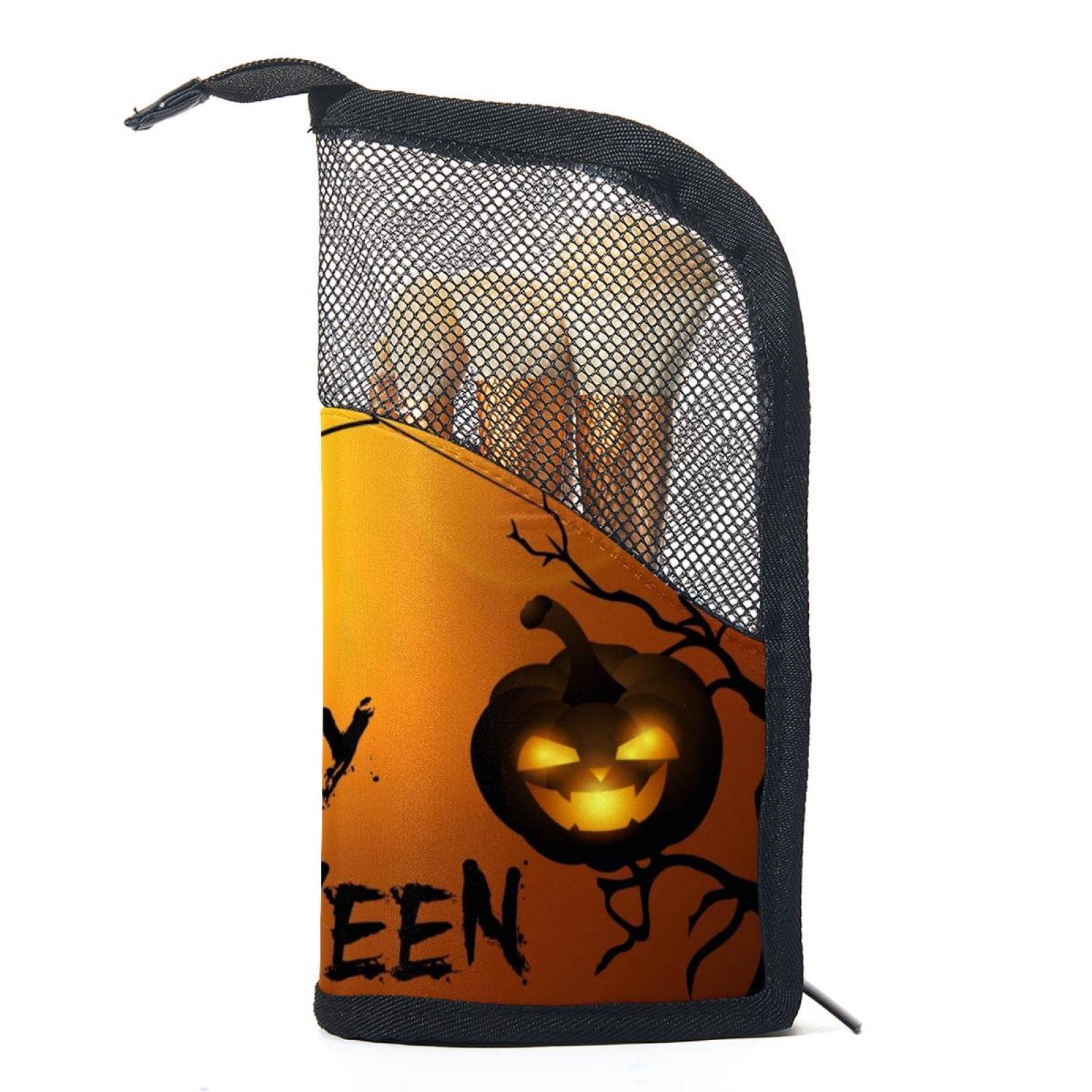 12-Piece Halloween Makeup Brush Organizer Bag with Pumpkin Spider Web Design - Portable Cosmetic Brush Holder Case for Travel, Home & Professional Use