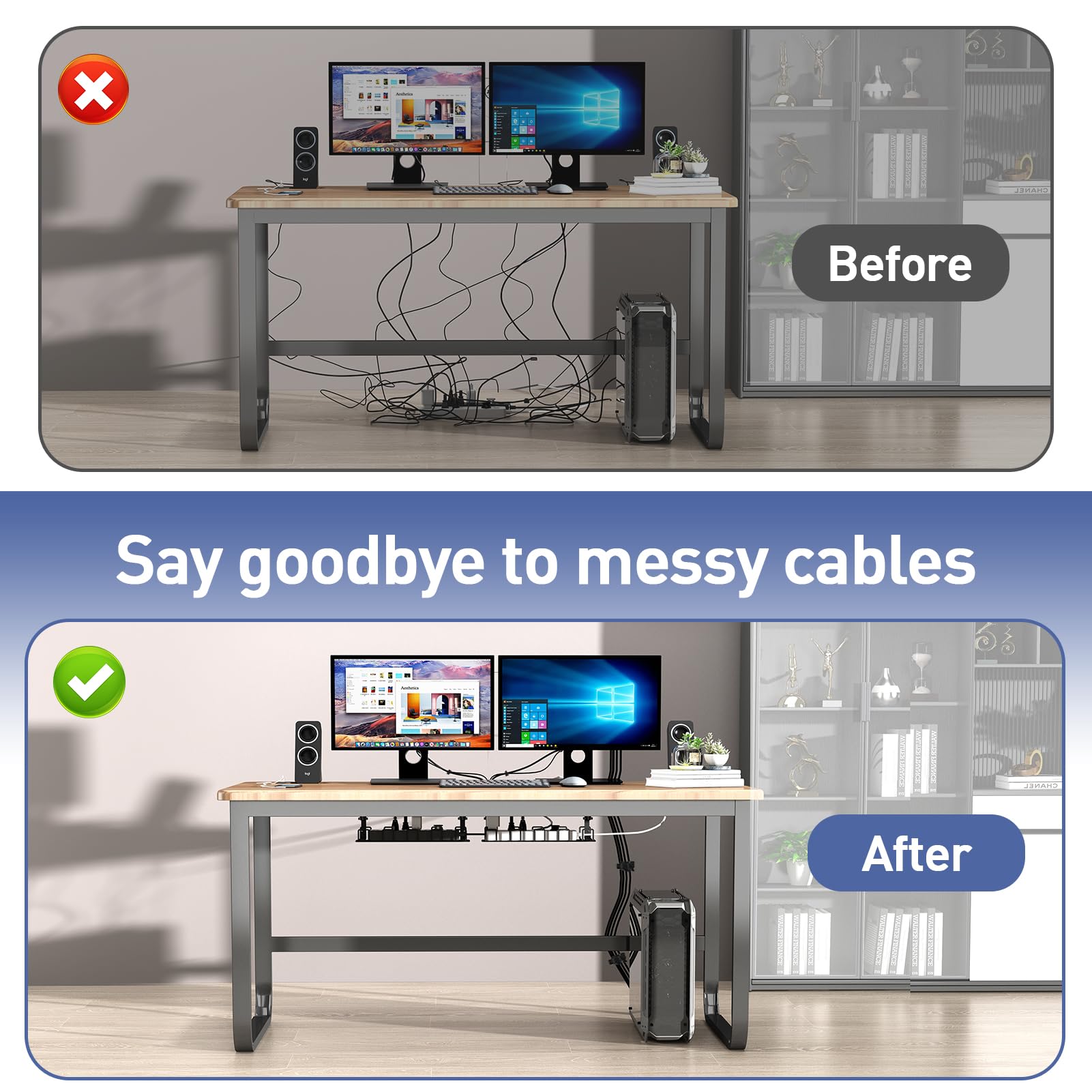 SpaceCare Under Desk Cable Management Tray - No Drill Wire Organizer for Home & Office - Black Cable Rack & Cord Holder Kit (1 Pack) - Perfect for Computer, Gaming & Workspace Organization
