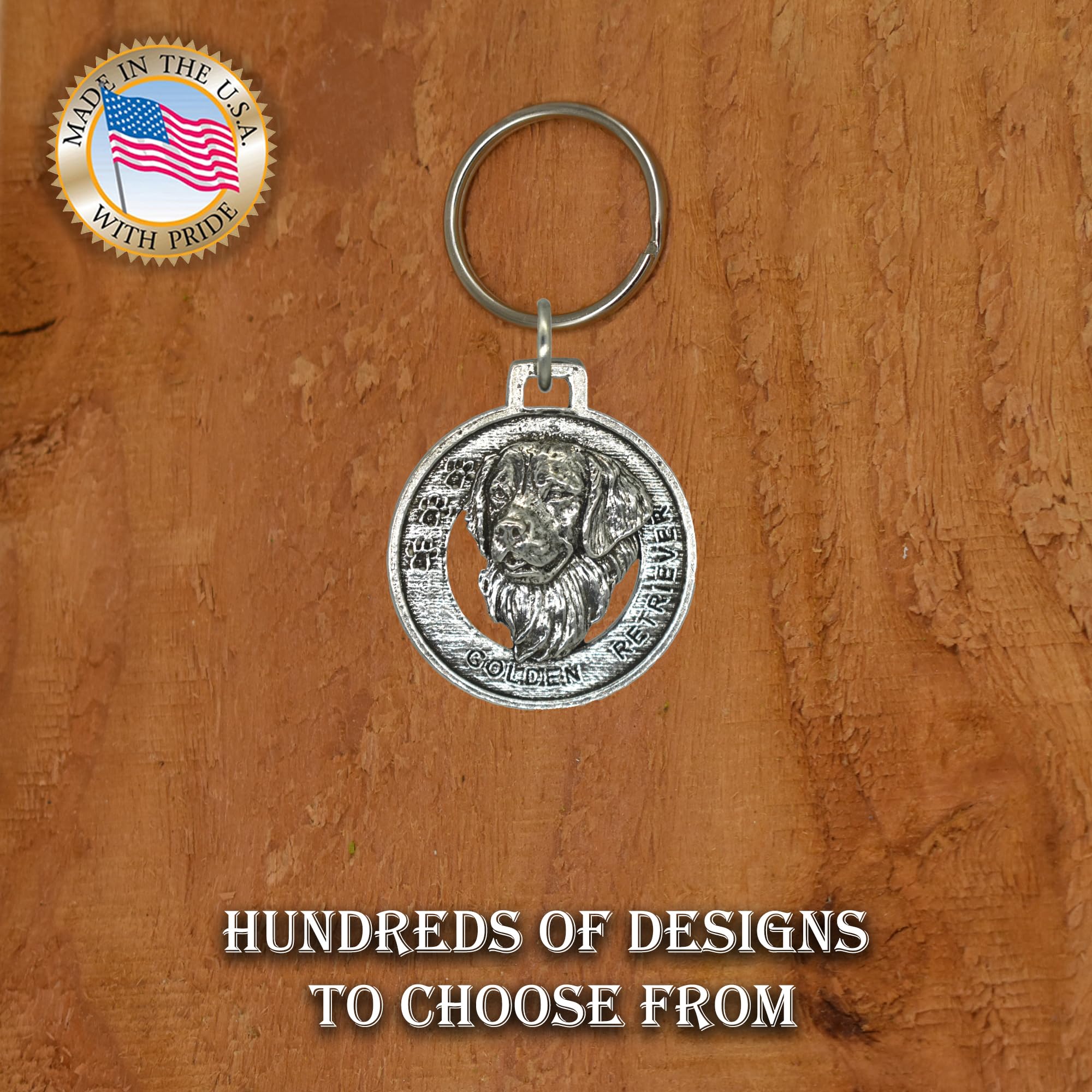 Golden Retriever Keychain - Handmade Pewter Dog Tag Key Ring, 1.5 Inch, USA Made Pet Gift for Dog Lovers | Perfect for Keys, Backpacks & Gifts