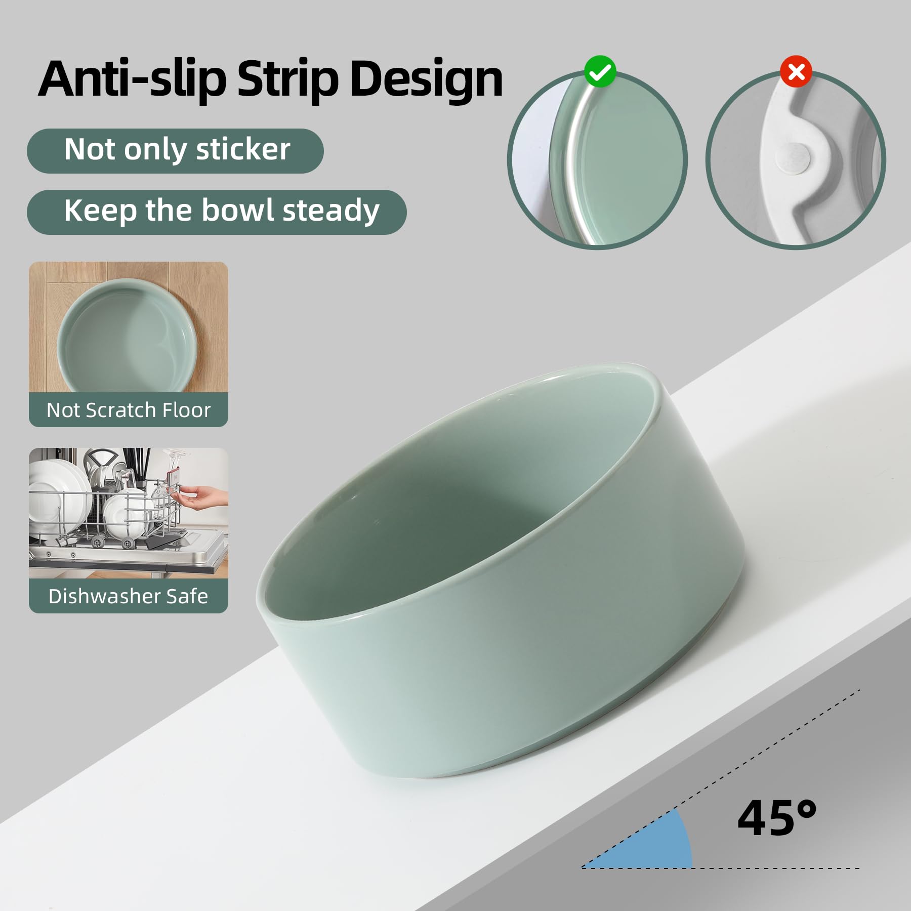 Premium Ceramic Dog Bowls for Large Breed Dogs - 8 Inch Pet Food & Water Dish Set (2 Pack, Light Green) - Durable & Non-Slip for Indoor/Outdoor Use